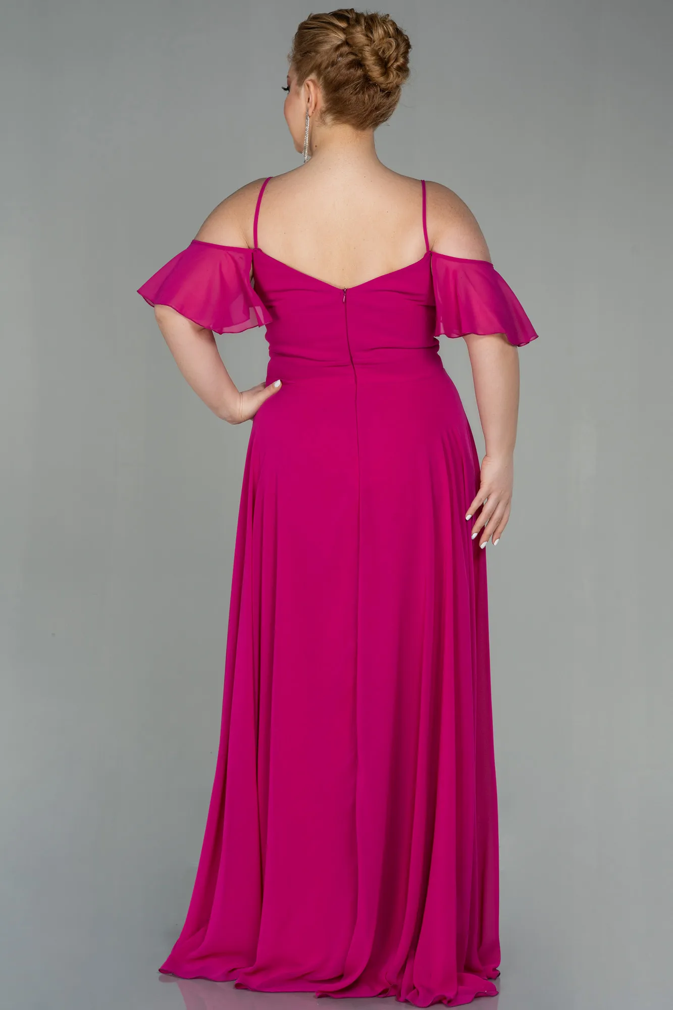 Fuchsia-Long Chiffon Plus Size Evening Dress ABU2875