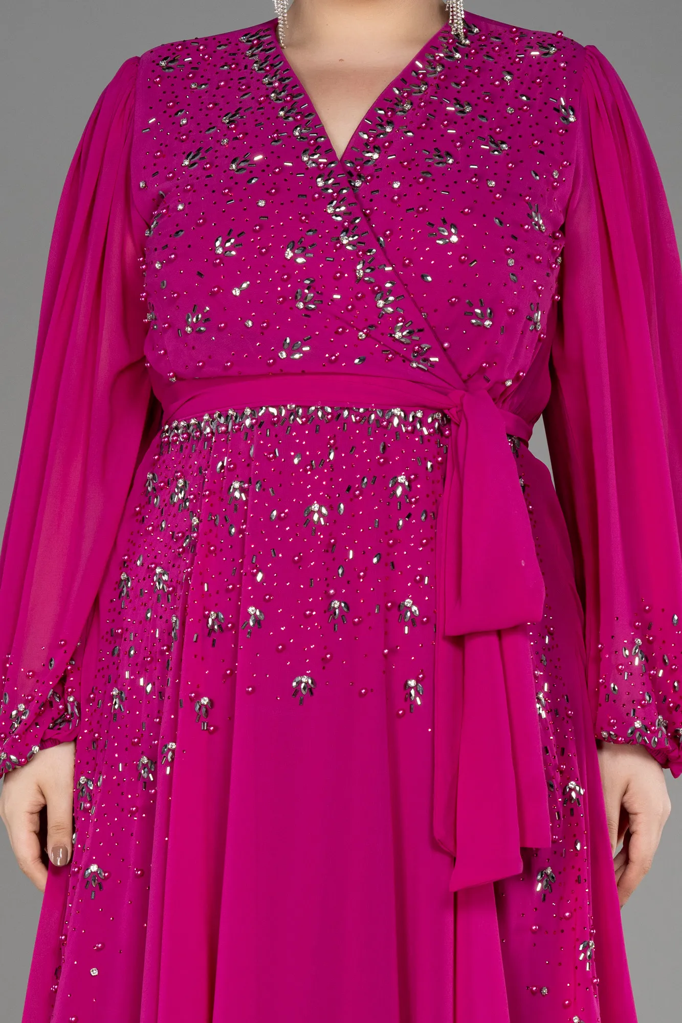 Fuchsia-Long Chiffon Plus Size Evening Dress ABU3075