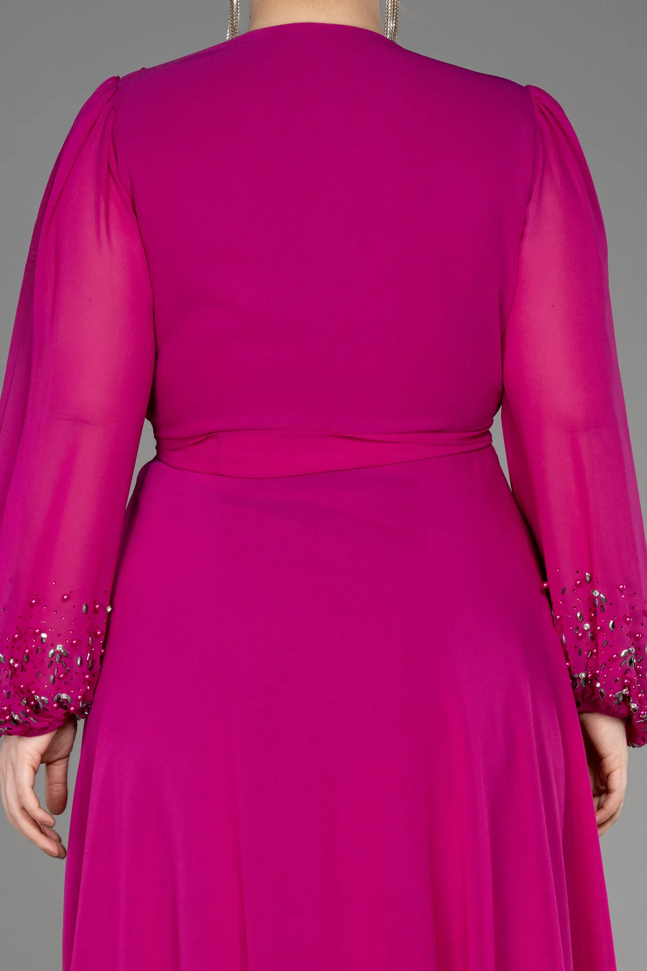Fuchsia-Long Chiffon Plus Size Evening Dress ABU3075
