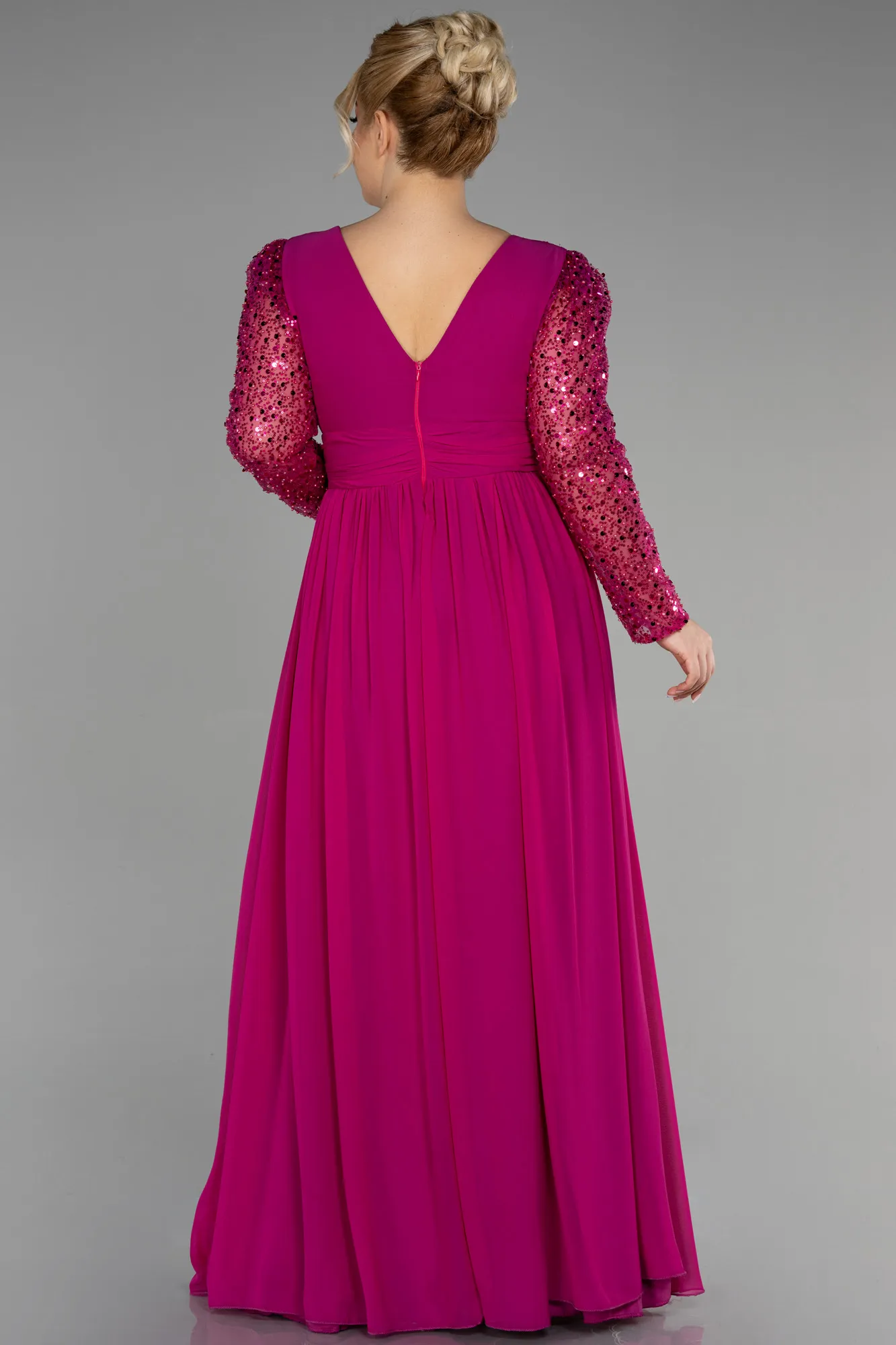 Fuchsia-Long Chiffon Plus Size Evening Dress ABU3264