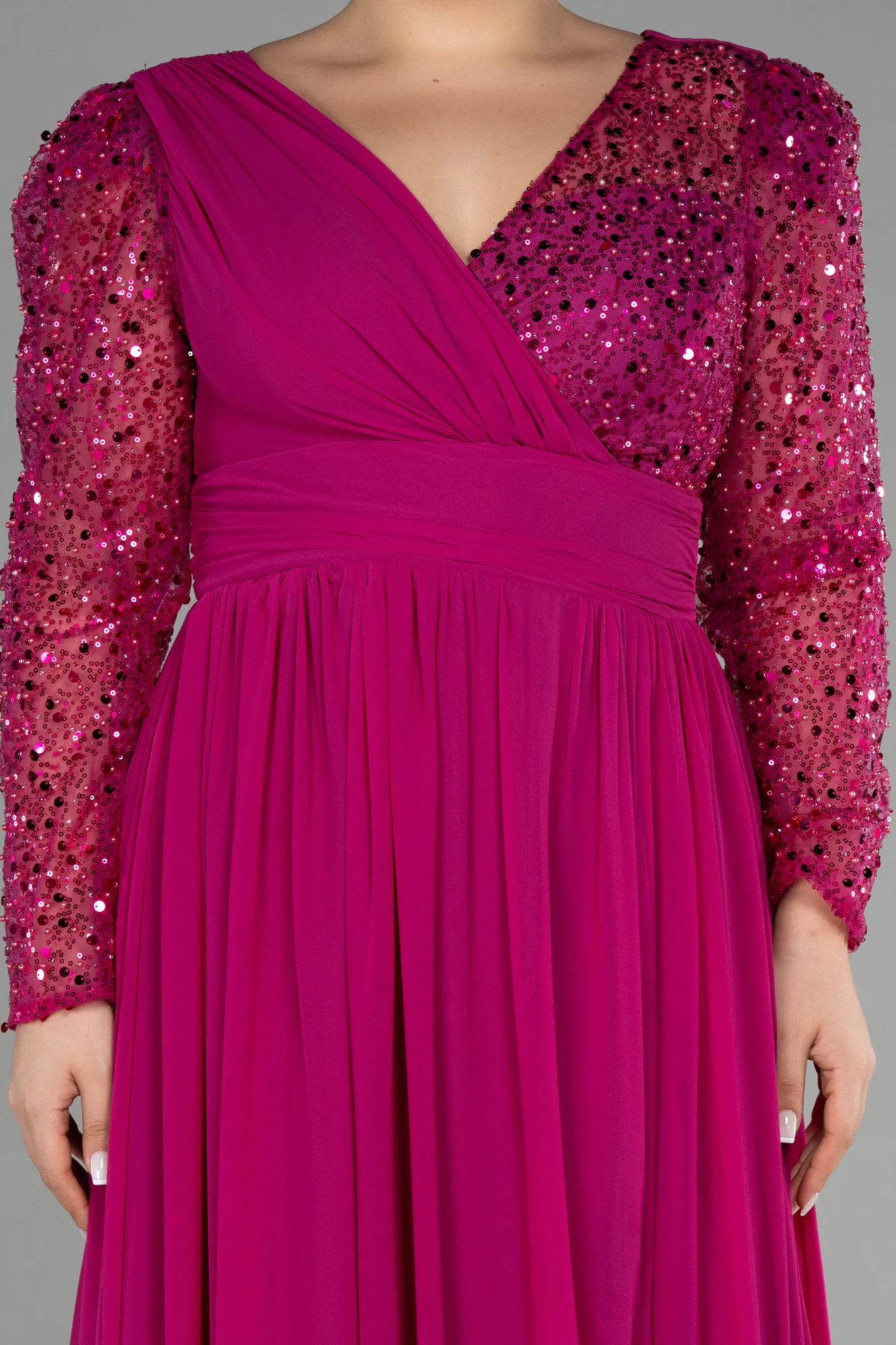 Fuchsia-Long Chiffon Plus Size Evening Dress ABU3264