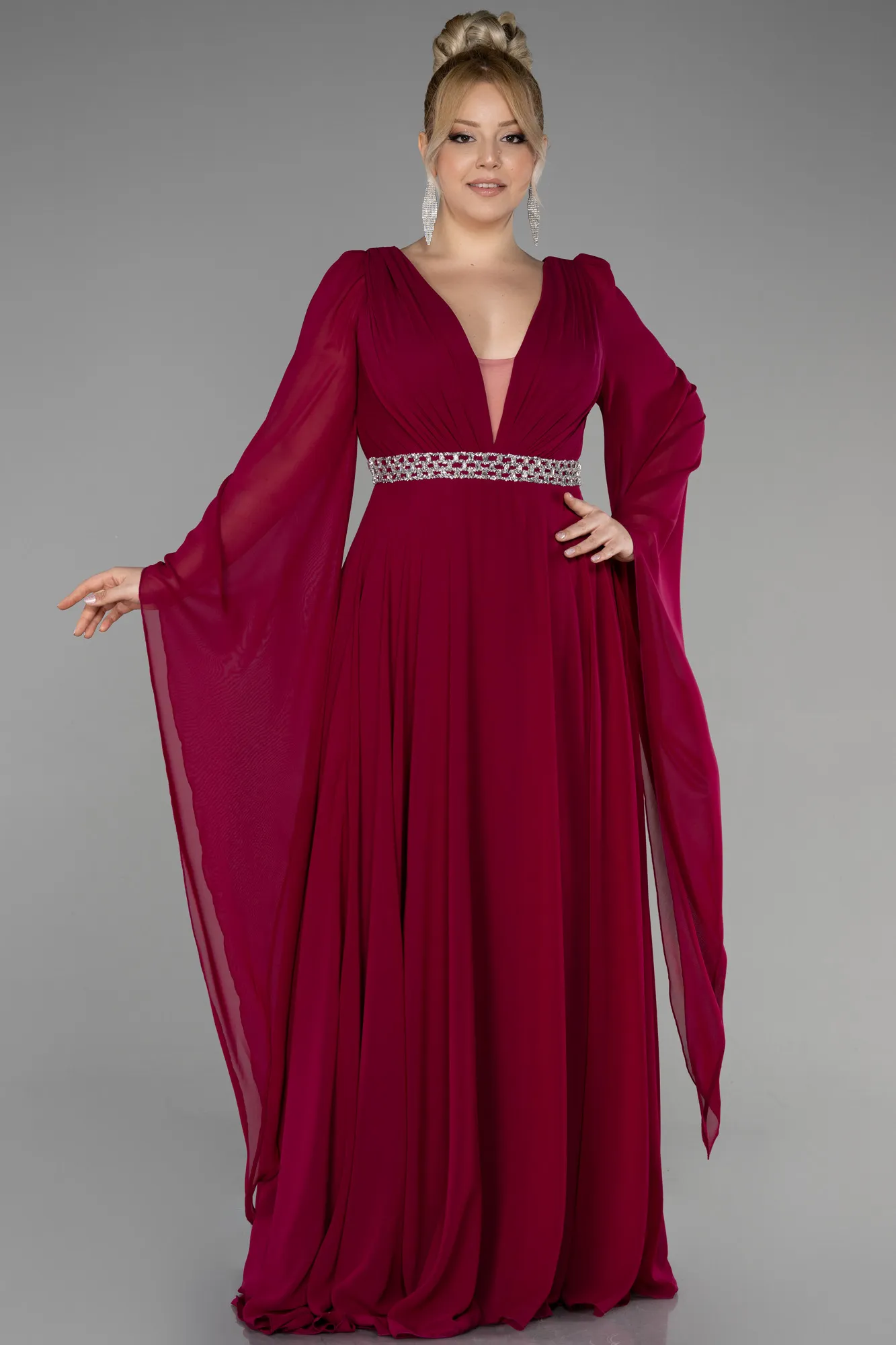 Fuchsia-Long Chiffon Plus Size Evening Dress ABU3543