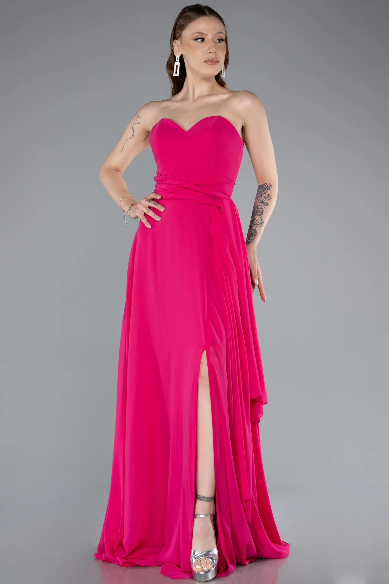Fuchsia-Long Chiffon Prom Gown ABU4965