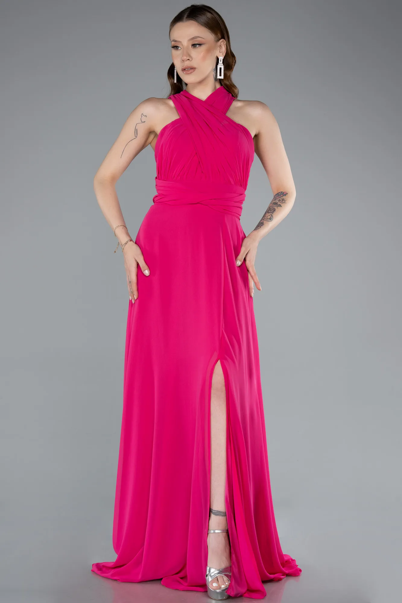 Fuchsia-Long Chiffon Prom Gown ABU4965