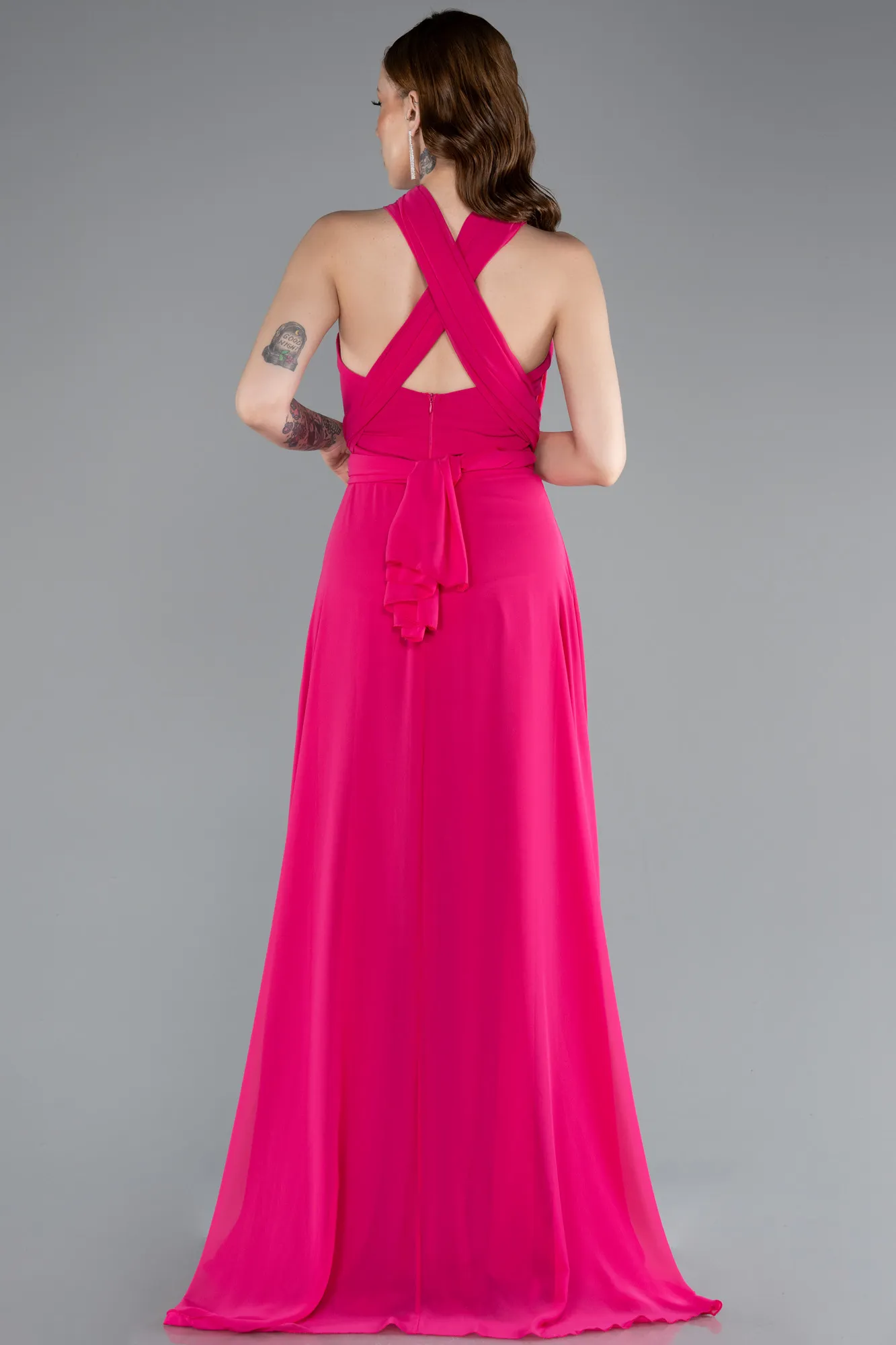 Fuchsia-Long Chiffon Prom Gown ABU4965