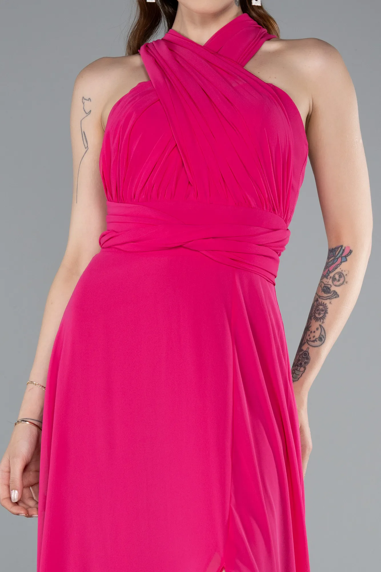 Fuchsia-Long Chiffon Prom Gown ABU4965