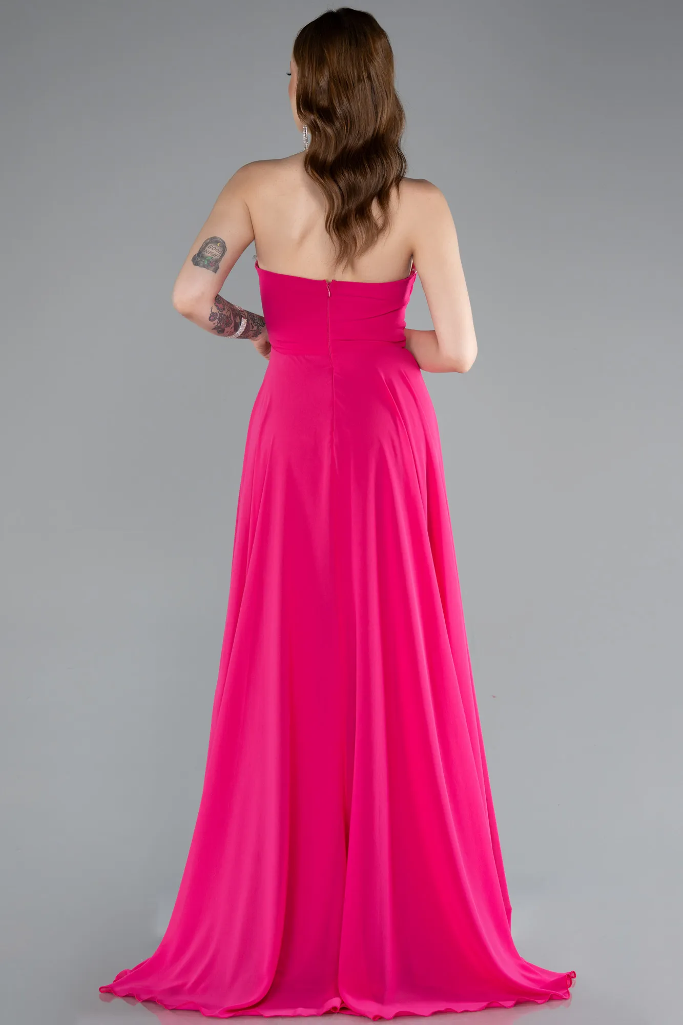 Fuchsia-Long Chiffon Prom Gown ABU4966