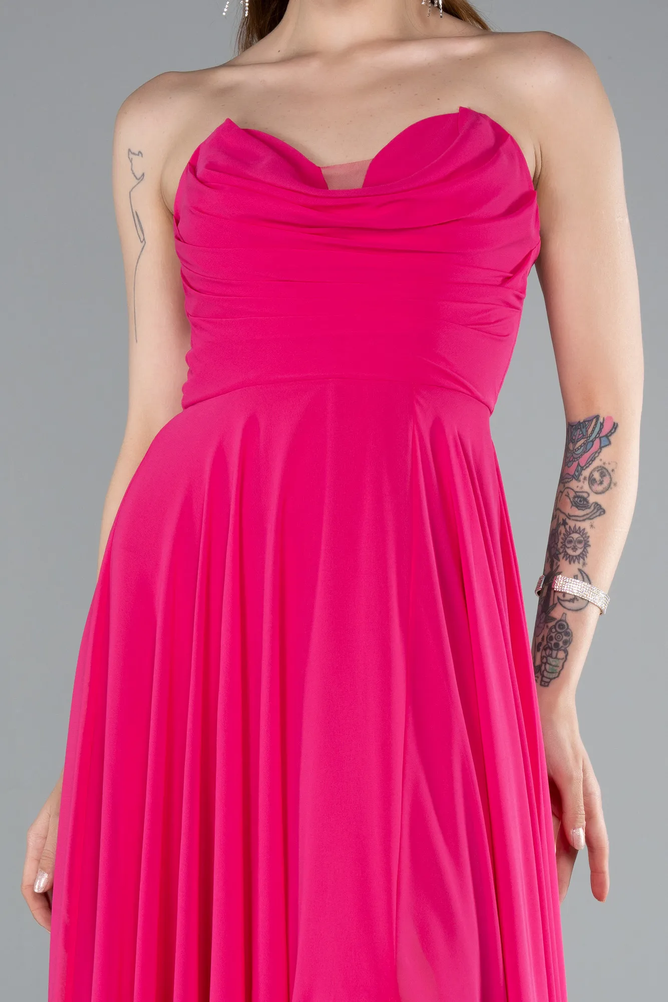 Fuchsia-Long Chiffon Prom Gown ABU4966
