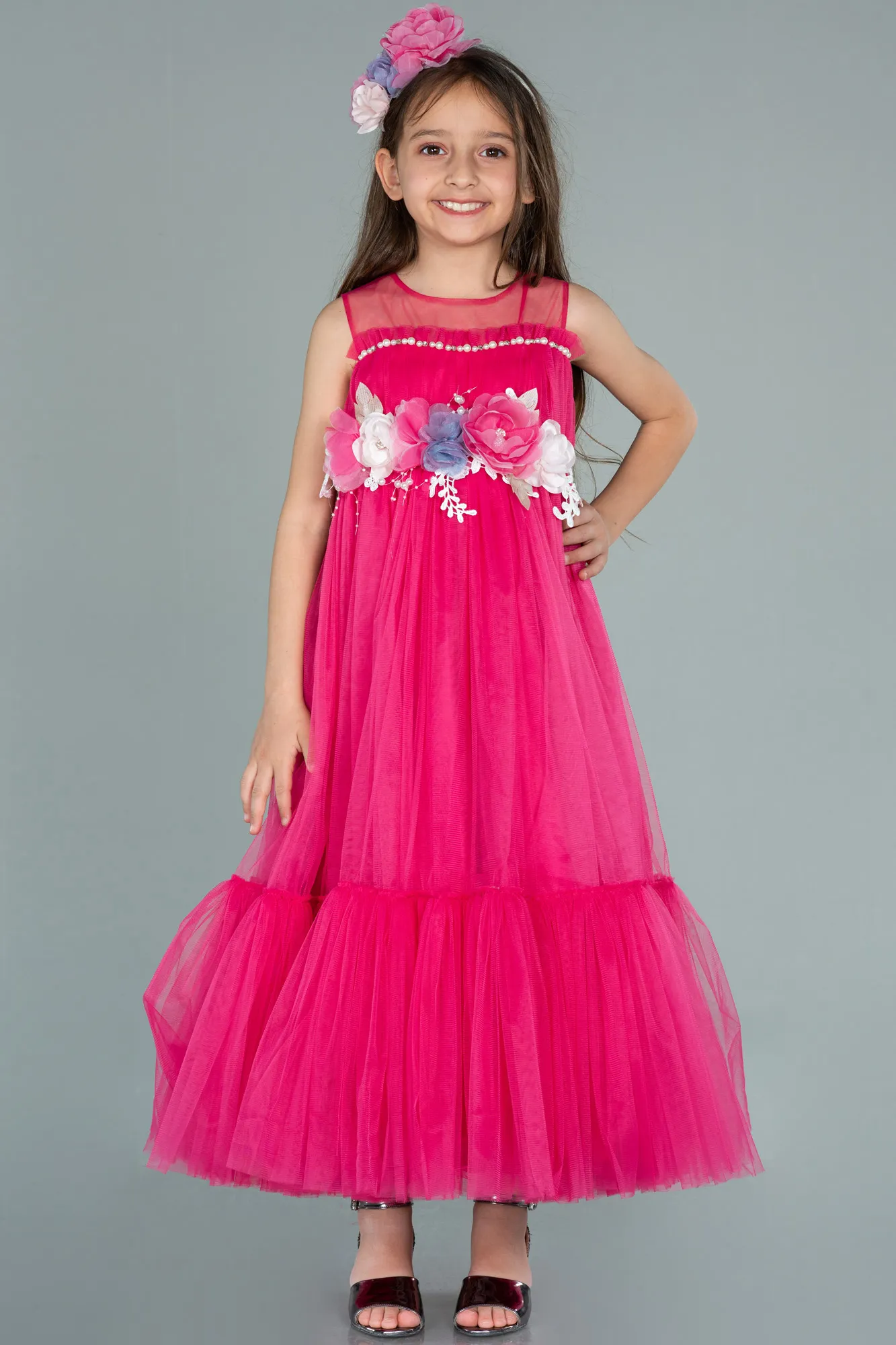 Fuchsia-Long Girl Dress ABU2291