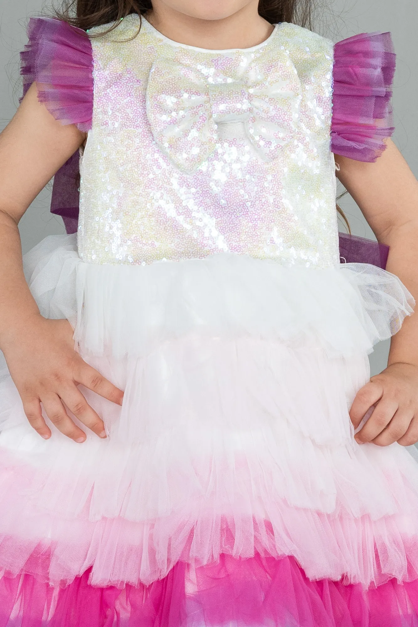 Fuchsia-Long Girl Dress ABU3041