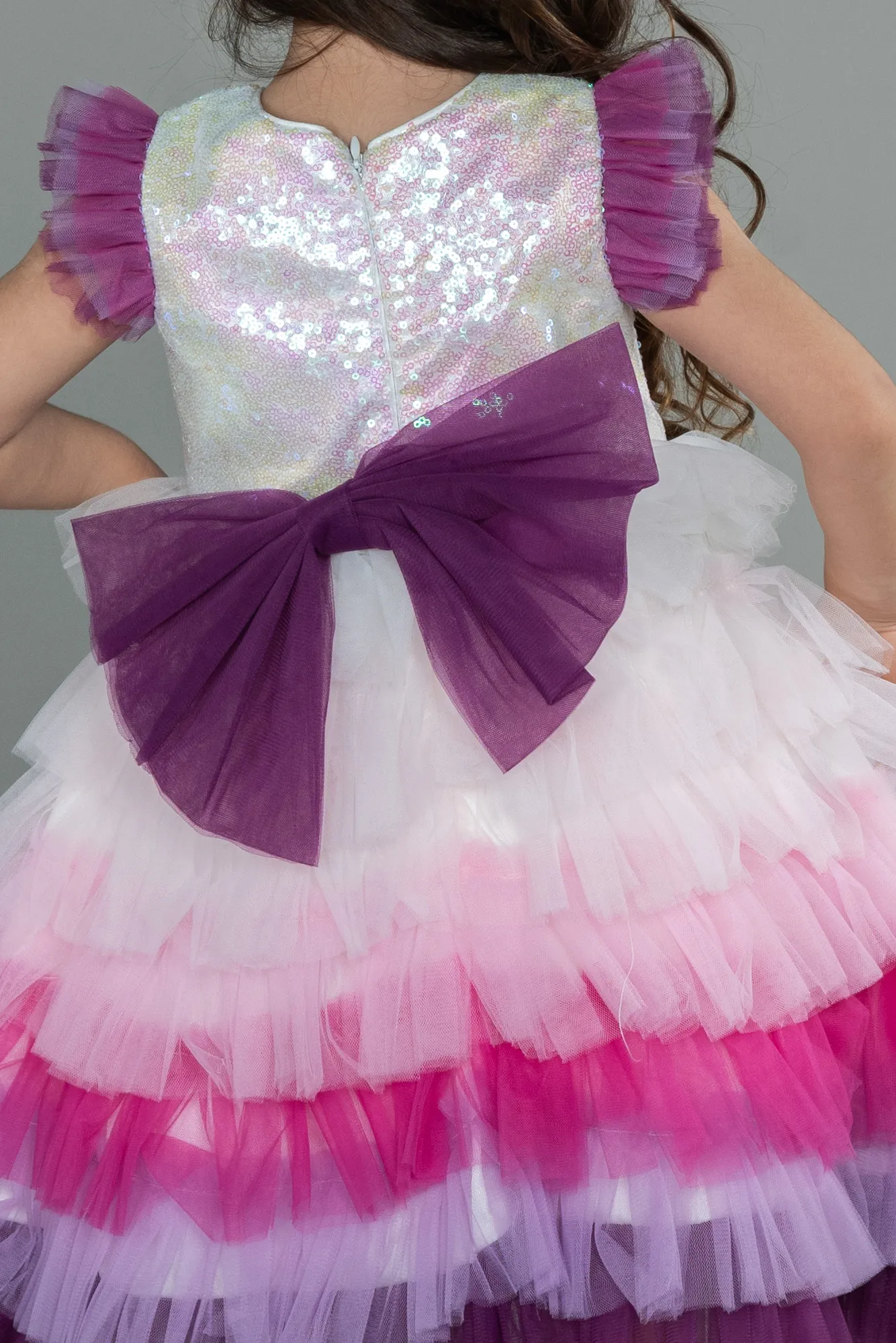 Fuchsia-Long Girl Dress ABU3041