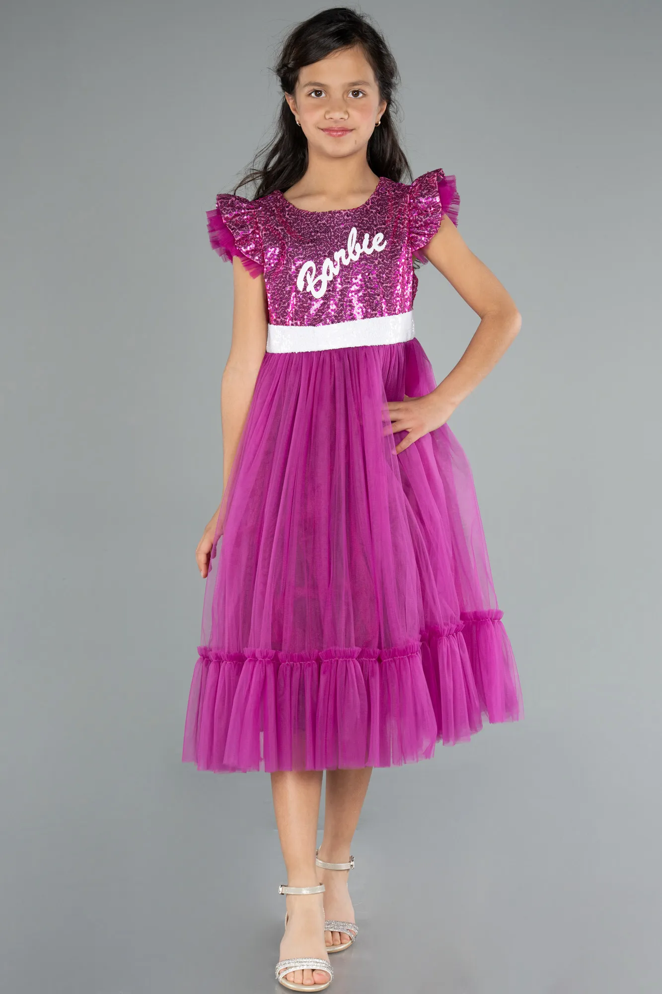 Fuchsia-Long Girl Dress ABU4031