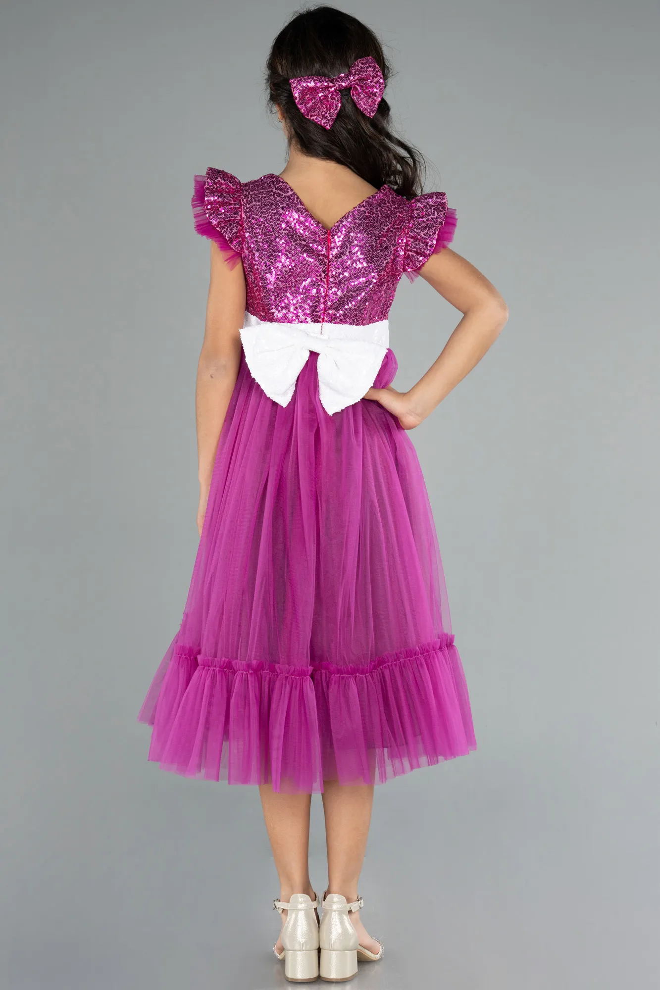 Fuchsia-Long Girl Dress ABU4031