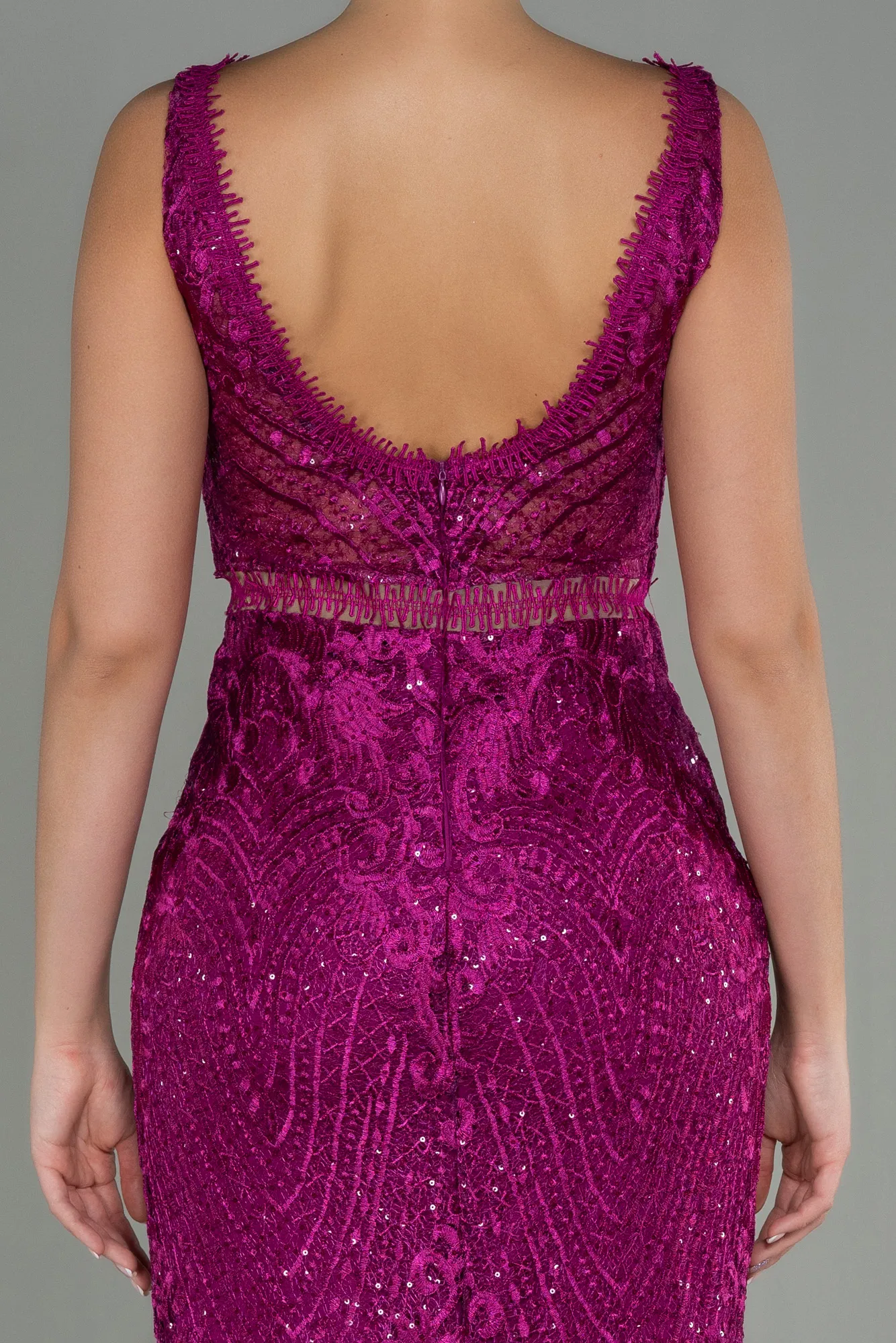 Fuchsia-Long Laced Evening Dress ABU1611