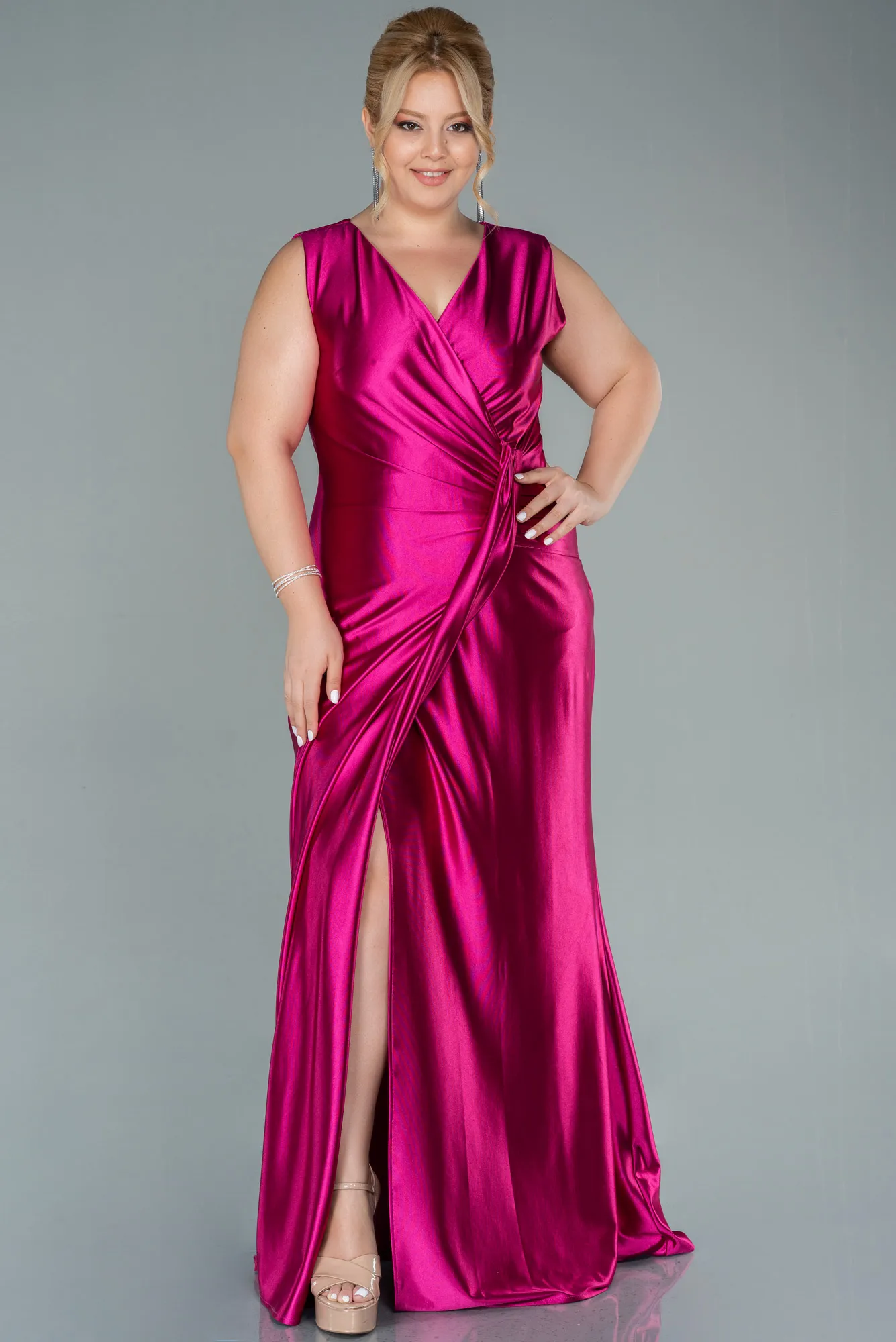 Fuchsia-Long Plus Size Evening Dress ABU2366