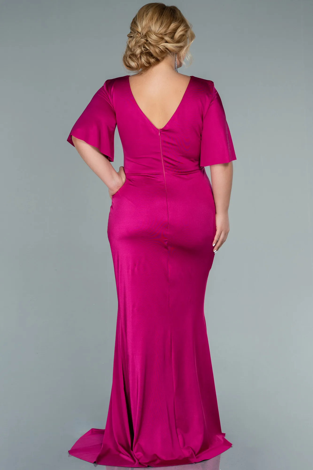 Fuchsia-Long Plus Size Evening Dress ABU2441