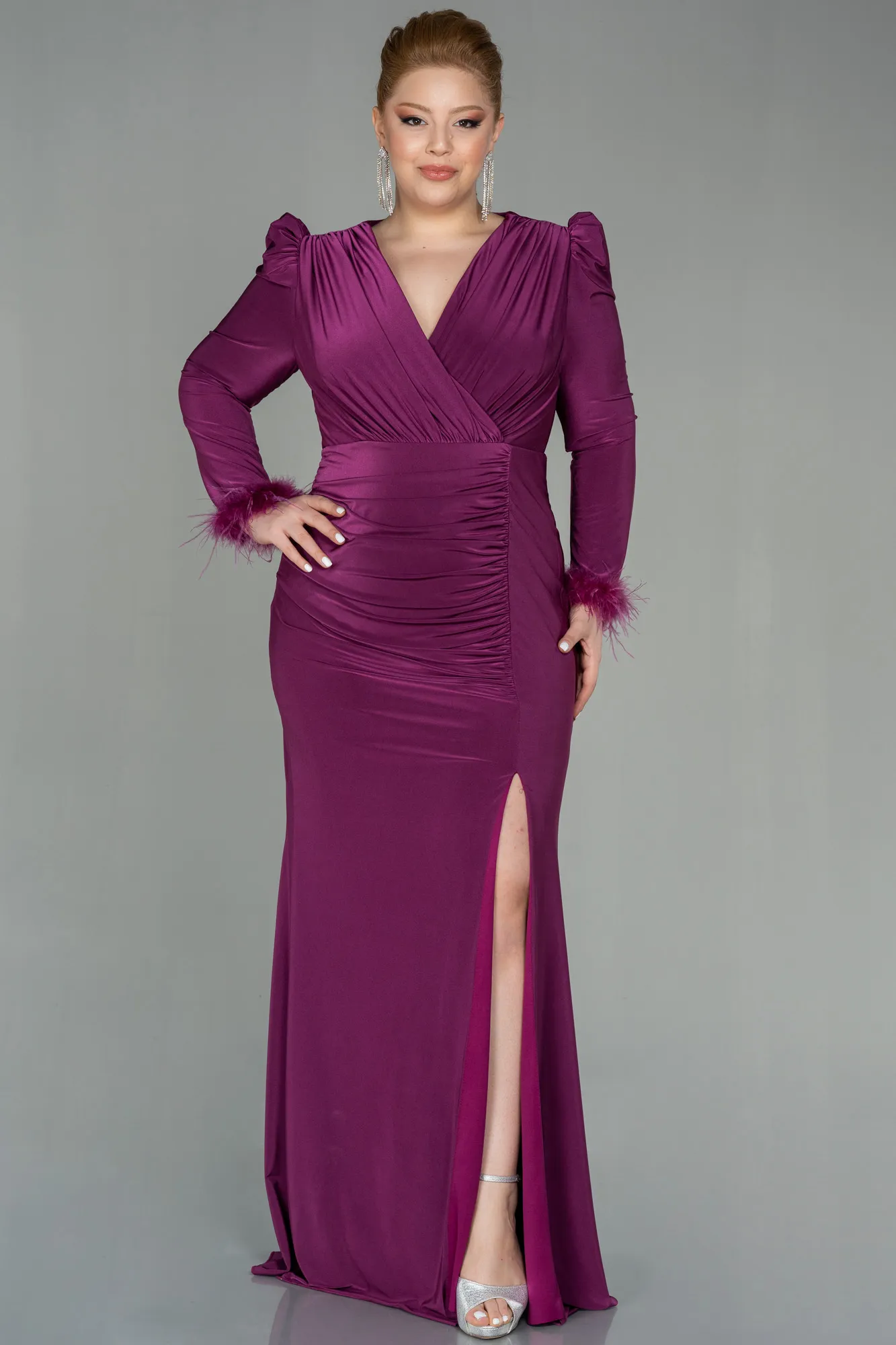 Fuchsia-Long Plus Size Evening Dress ABU2832