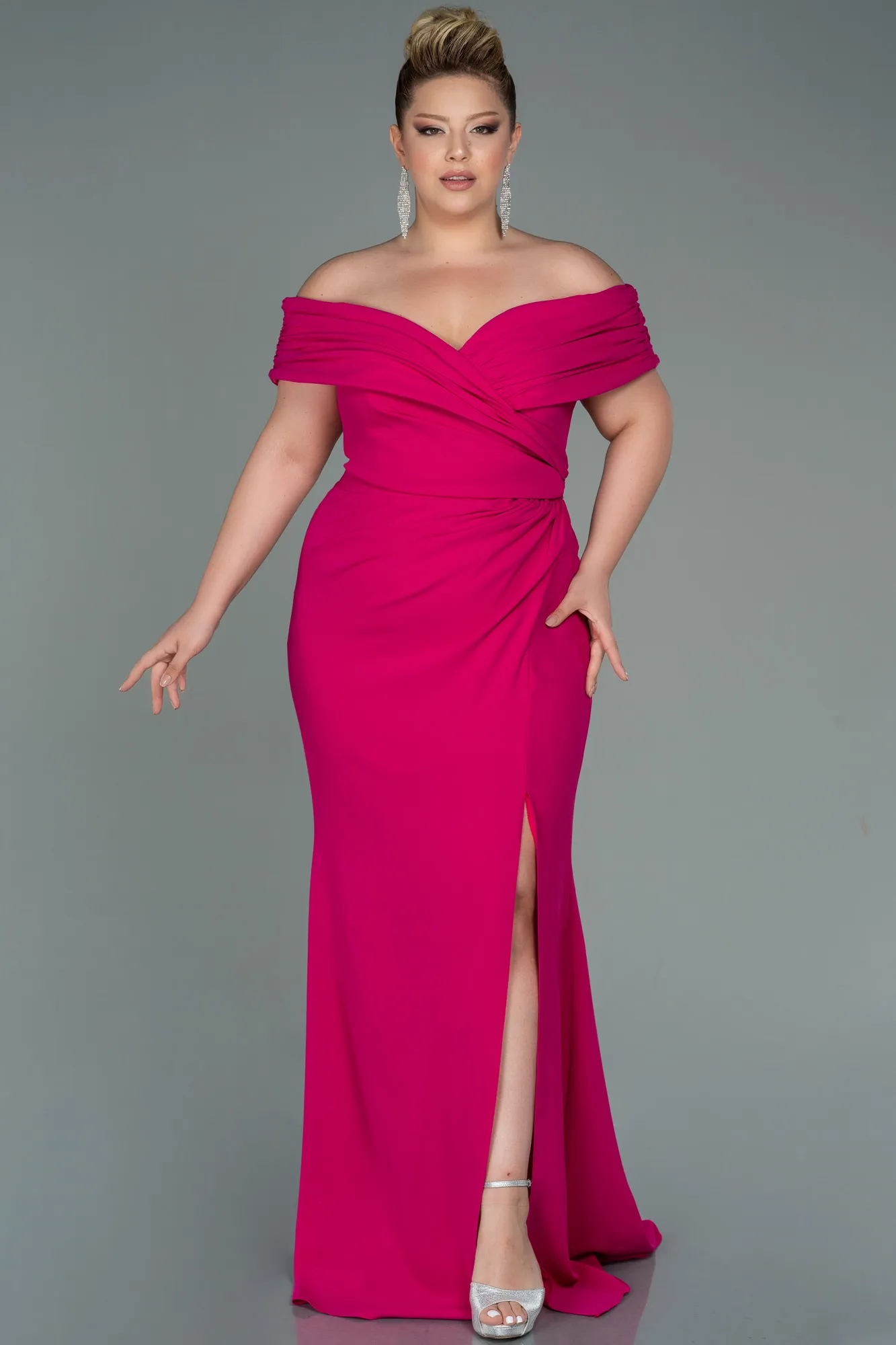 Fuchsia-Long Plus Size Evening Dress ABU3172