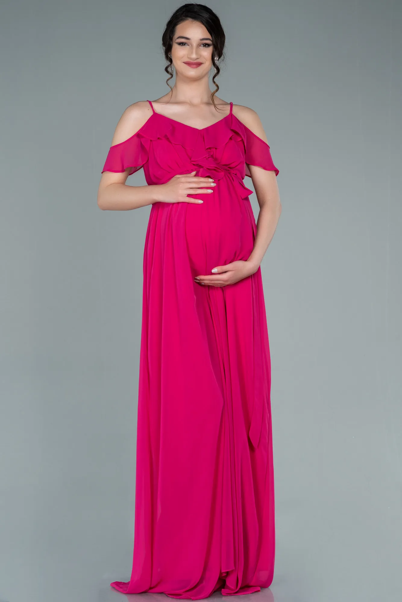 Fuchsia-Long Pregnancy Evening Dress ABU744