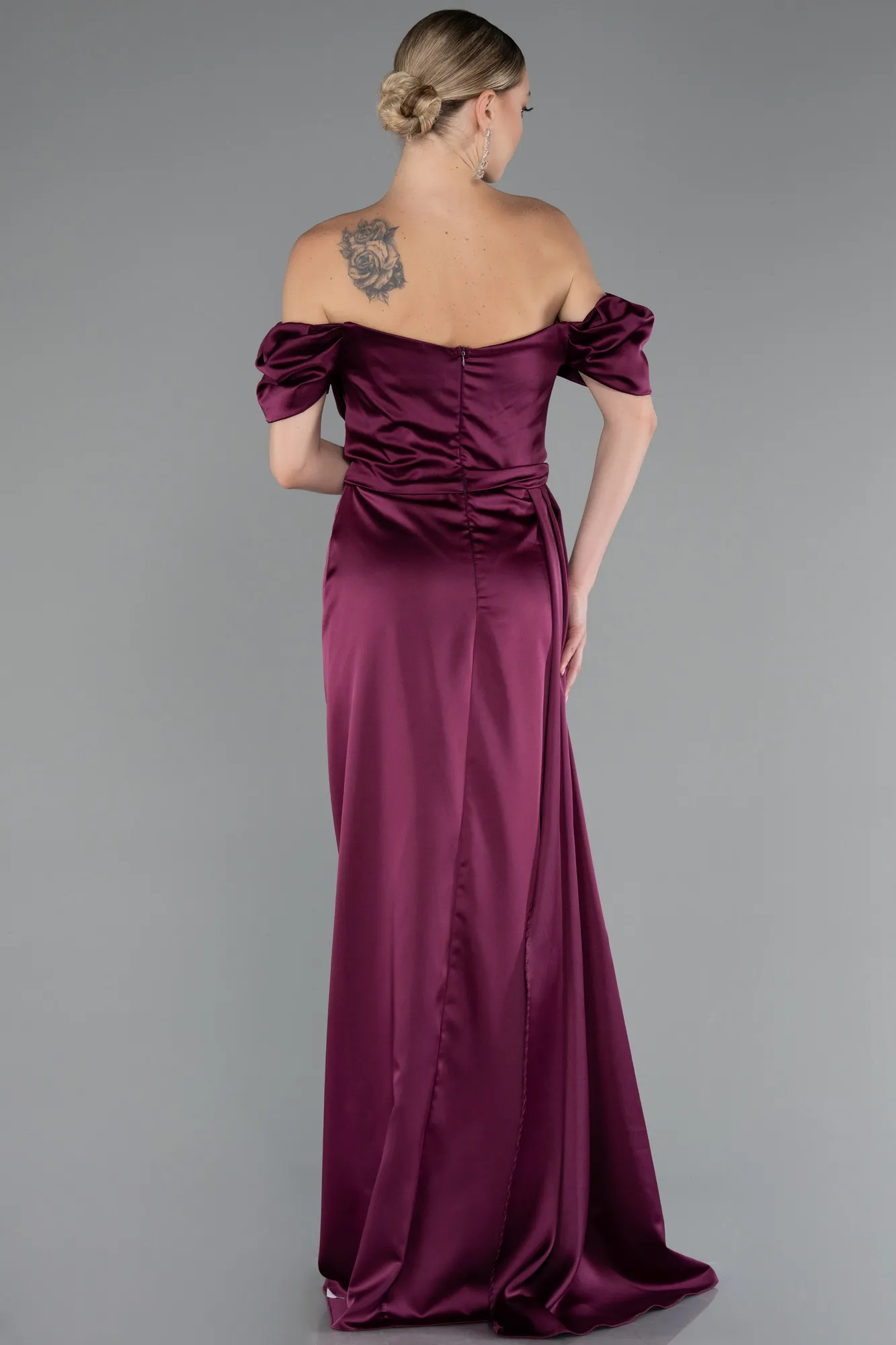 Fuchsia-Long Satin Engagement Dress ABU1606