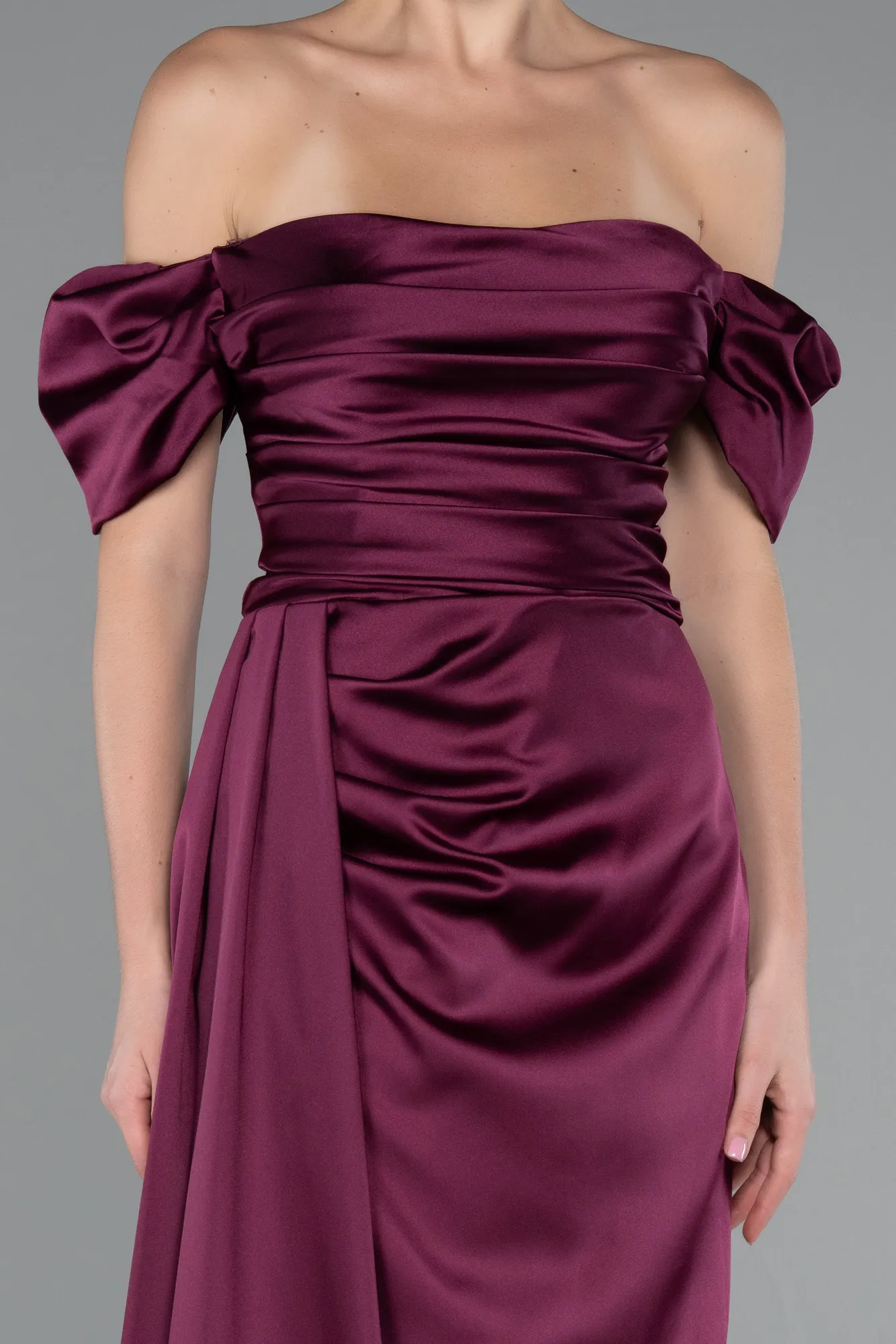 Fuchsia-Long Satin Engagement Dress ABU1606