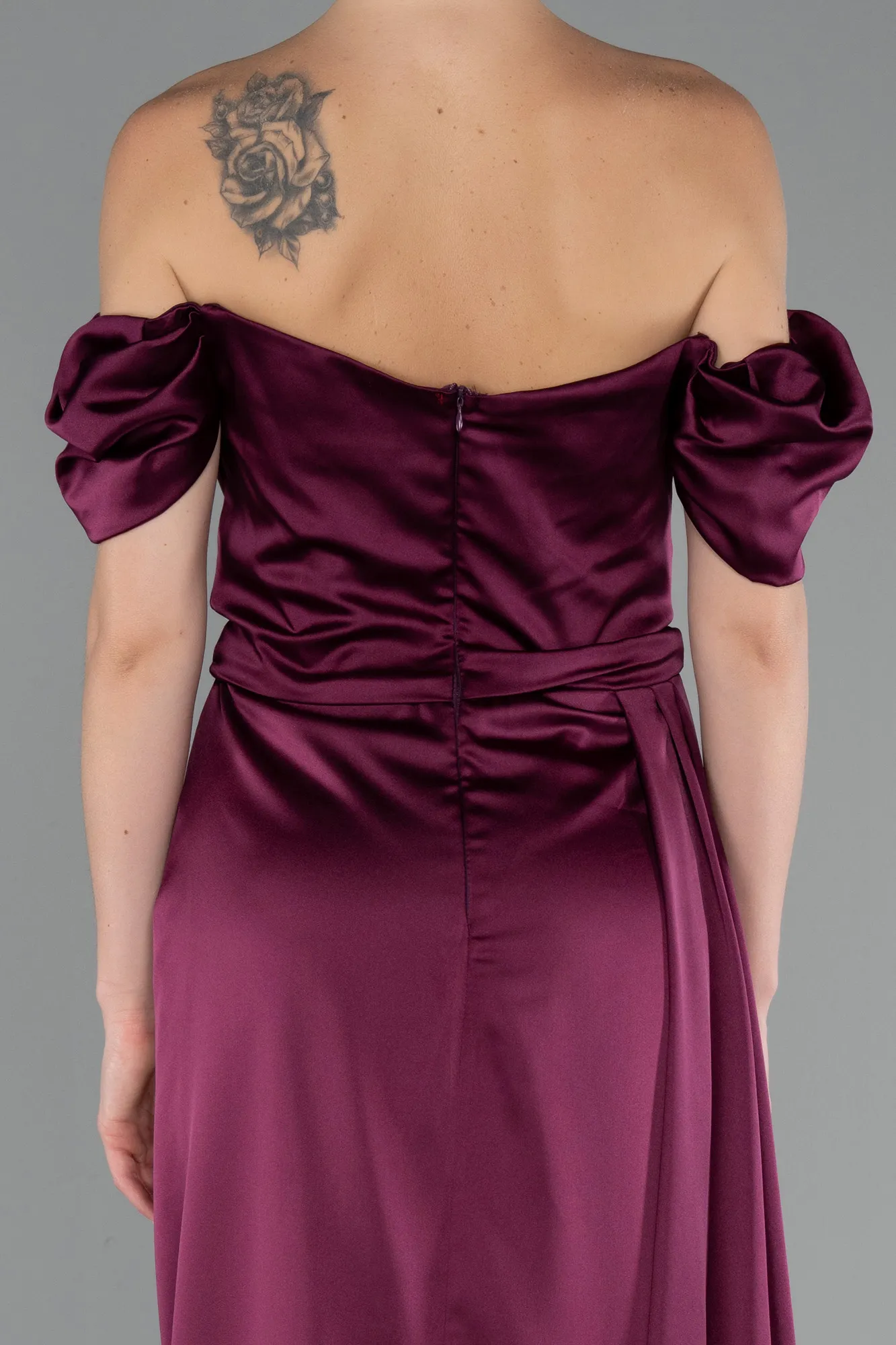 Fuchsia-Long Satin Engagement Dress ABU1606