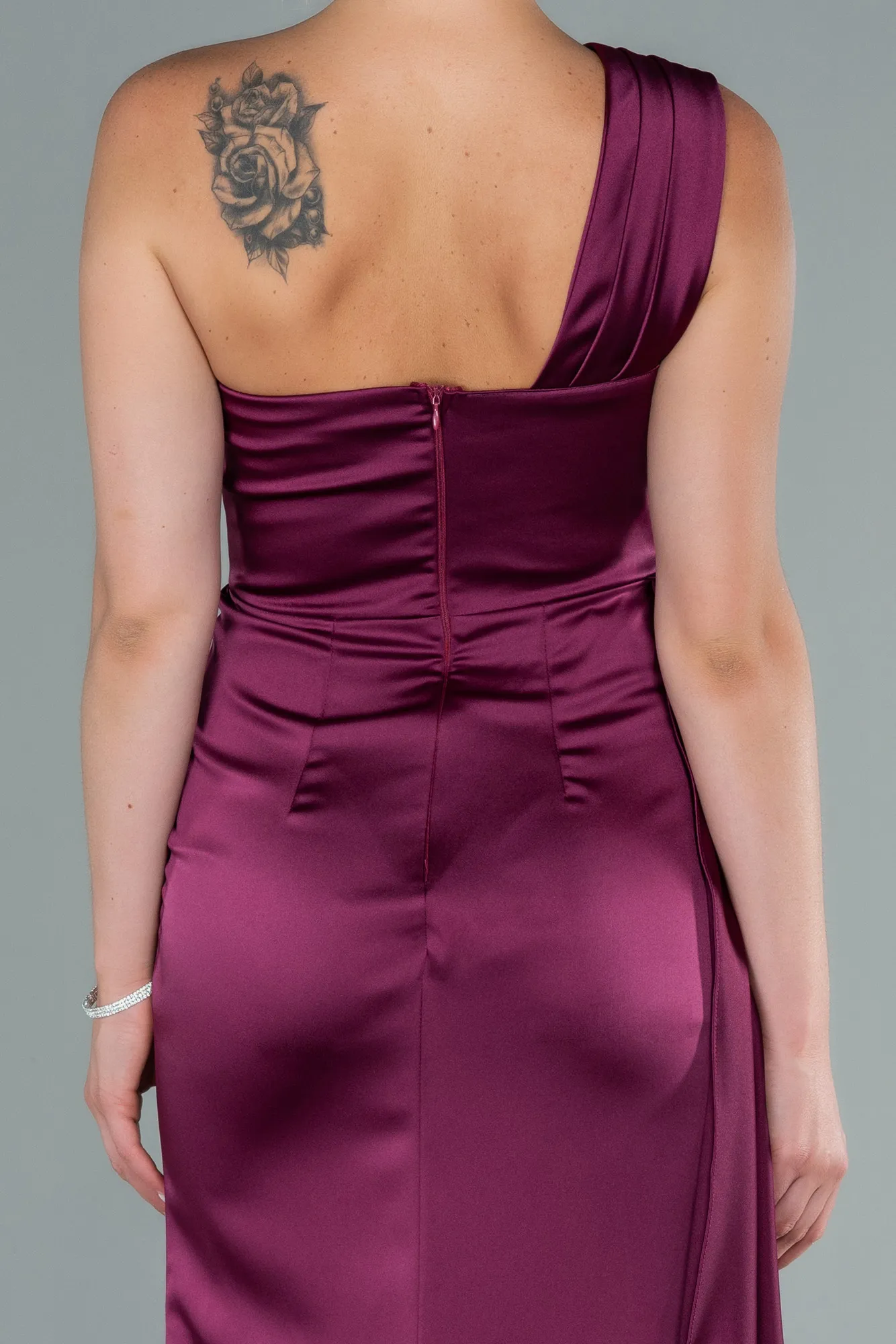 Fuchsia-Long Satin Evening Dress ABU2114