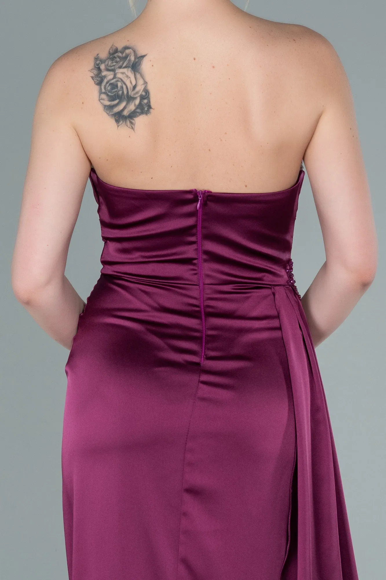 Fuchsia-Long Satin Evening Dress ABU2323