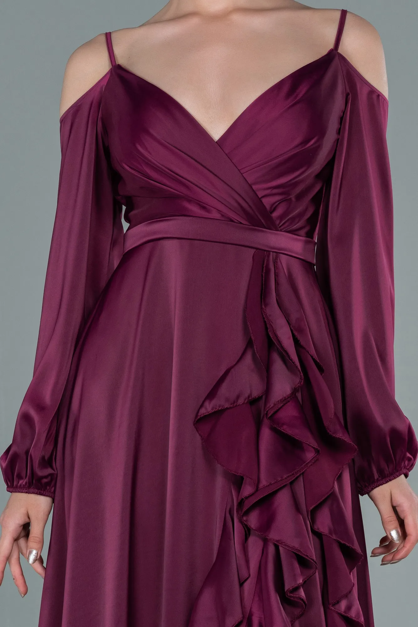 Fuchsia-Long Satin Evening Dress ABU2339