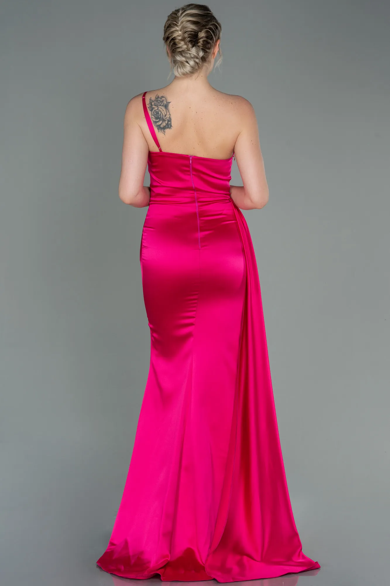 Fuchsia-Long Satin Evening Dress ABU2386