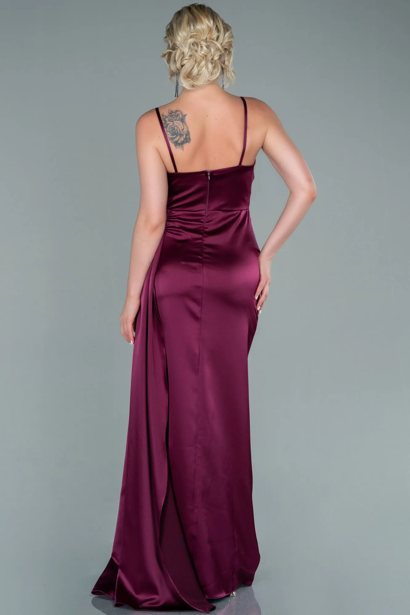Fuchsia-Long Satin Evening Dress ABU2477