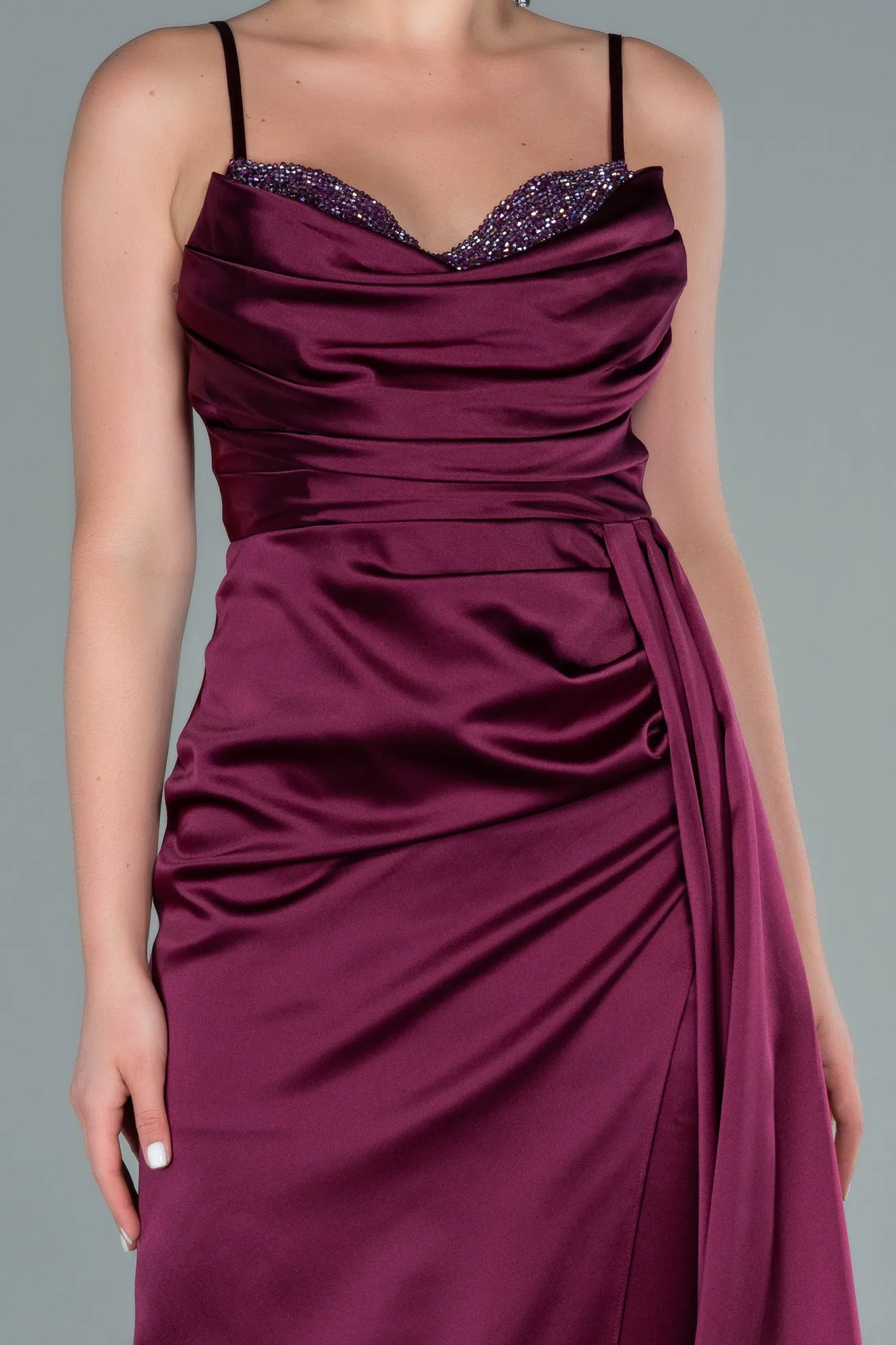 Fuchsia-Long Satin Evening Dress ABU2477