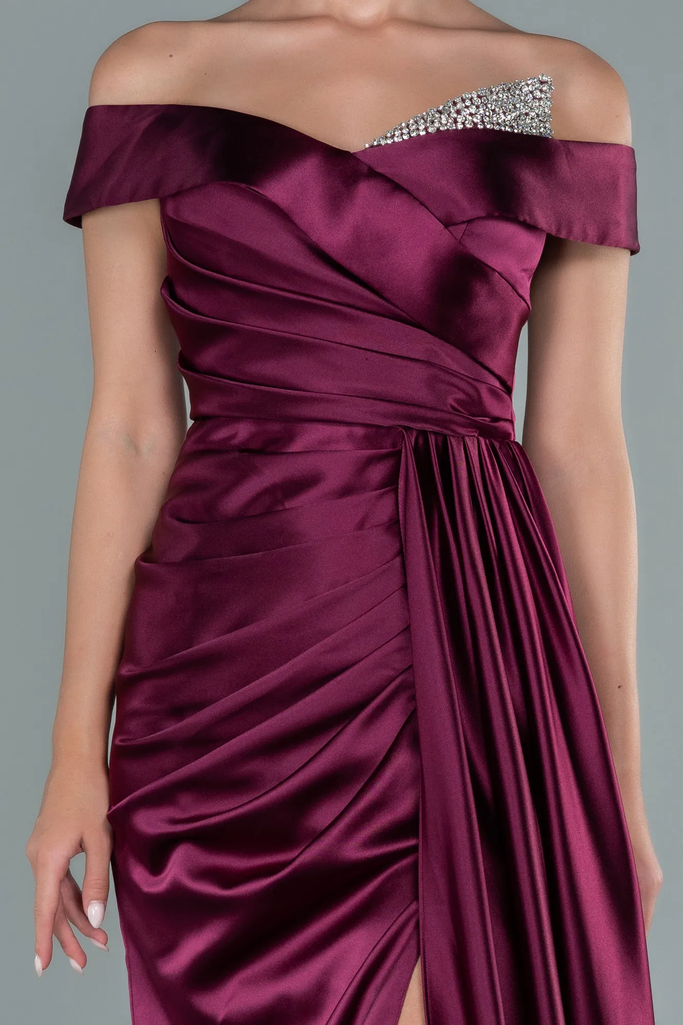 Fuchsia-Long Satin Evening Dress ABU2560
