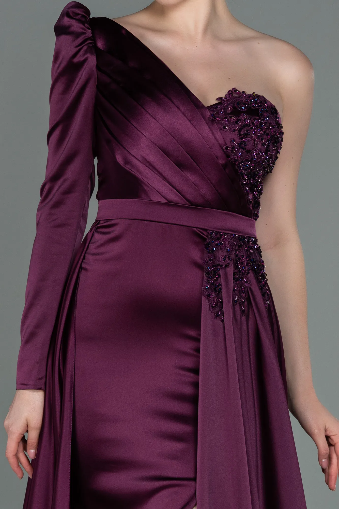 Fuchsia-Long Satin Evening Dress ABU2610