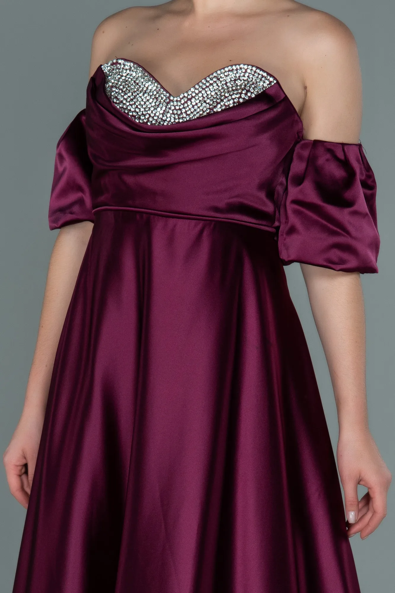 Fuchsia-Long Satin Evening Dress ABU2614