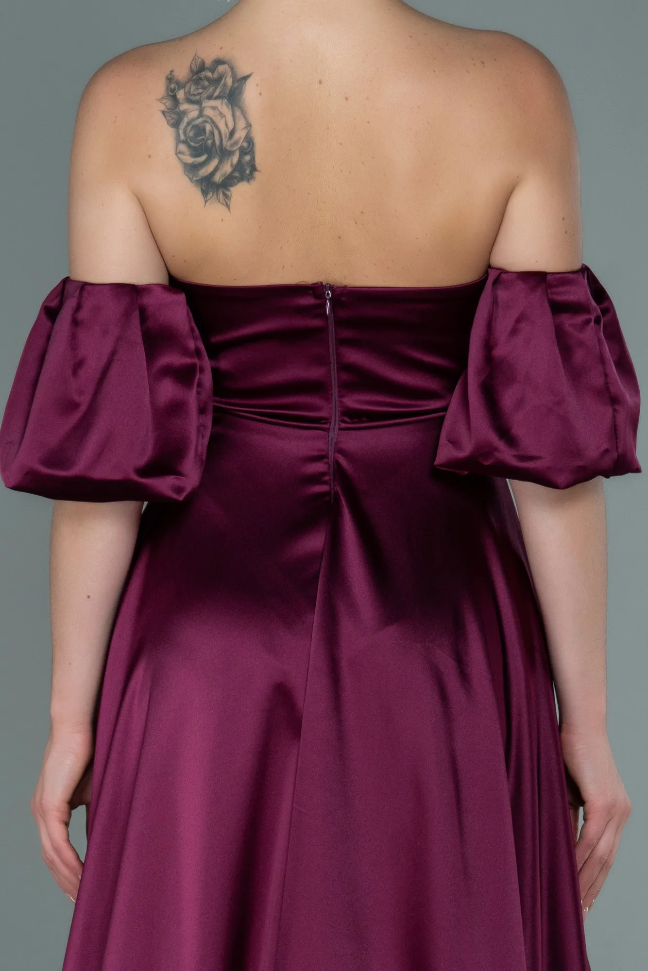 Fuchsia-Long Satin Evening Dress ABU2614