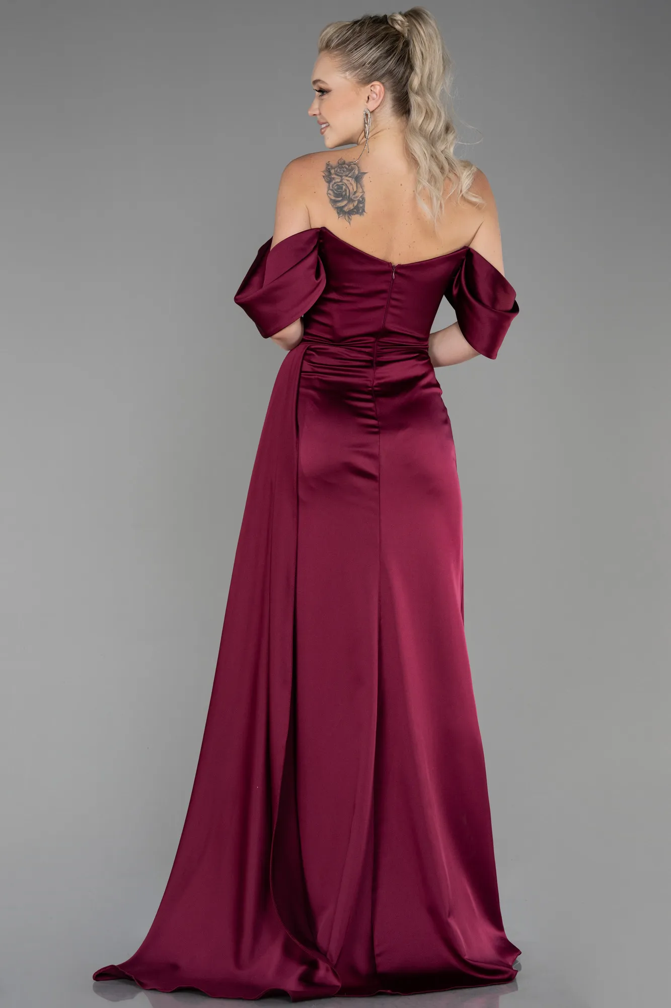 Fuchsia-Long Satin Evening Dress ABU2661