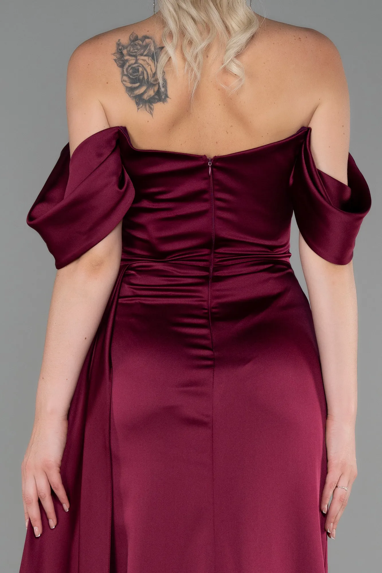 Fuchsia-Long Satin Evening Dress ABU2661