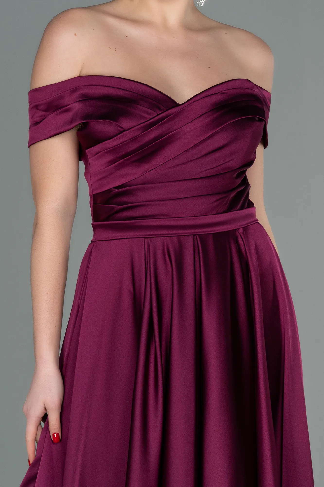 Fuchsia-Long Satin Evening Dress ABU2750