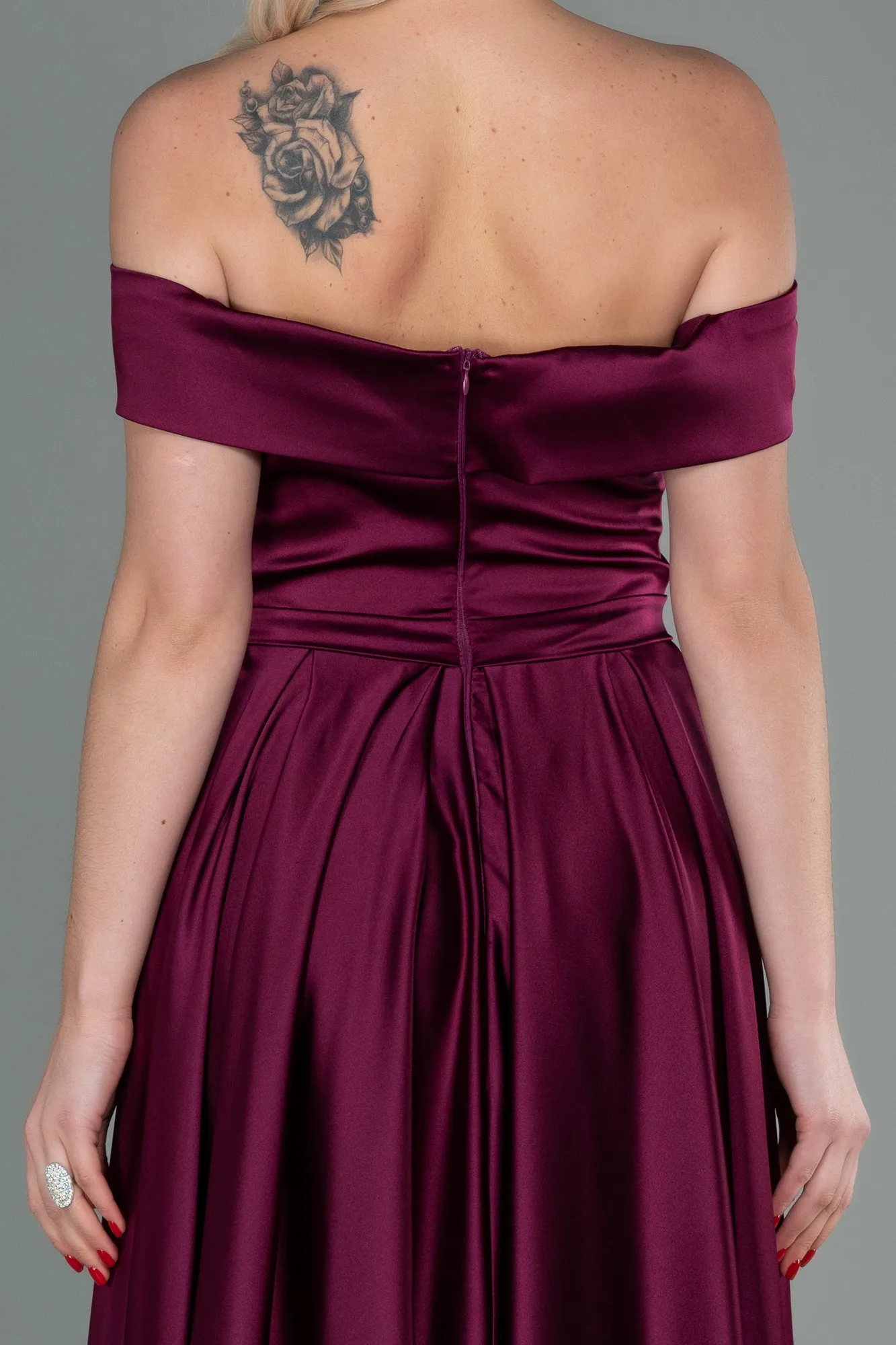 Fuchsia-Long Satin Evening Dress ABU2750