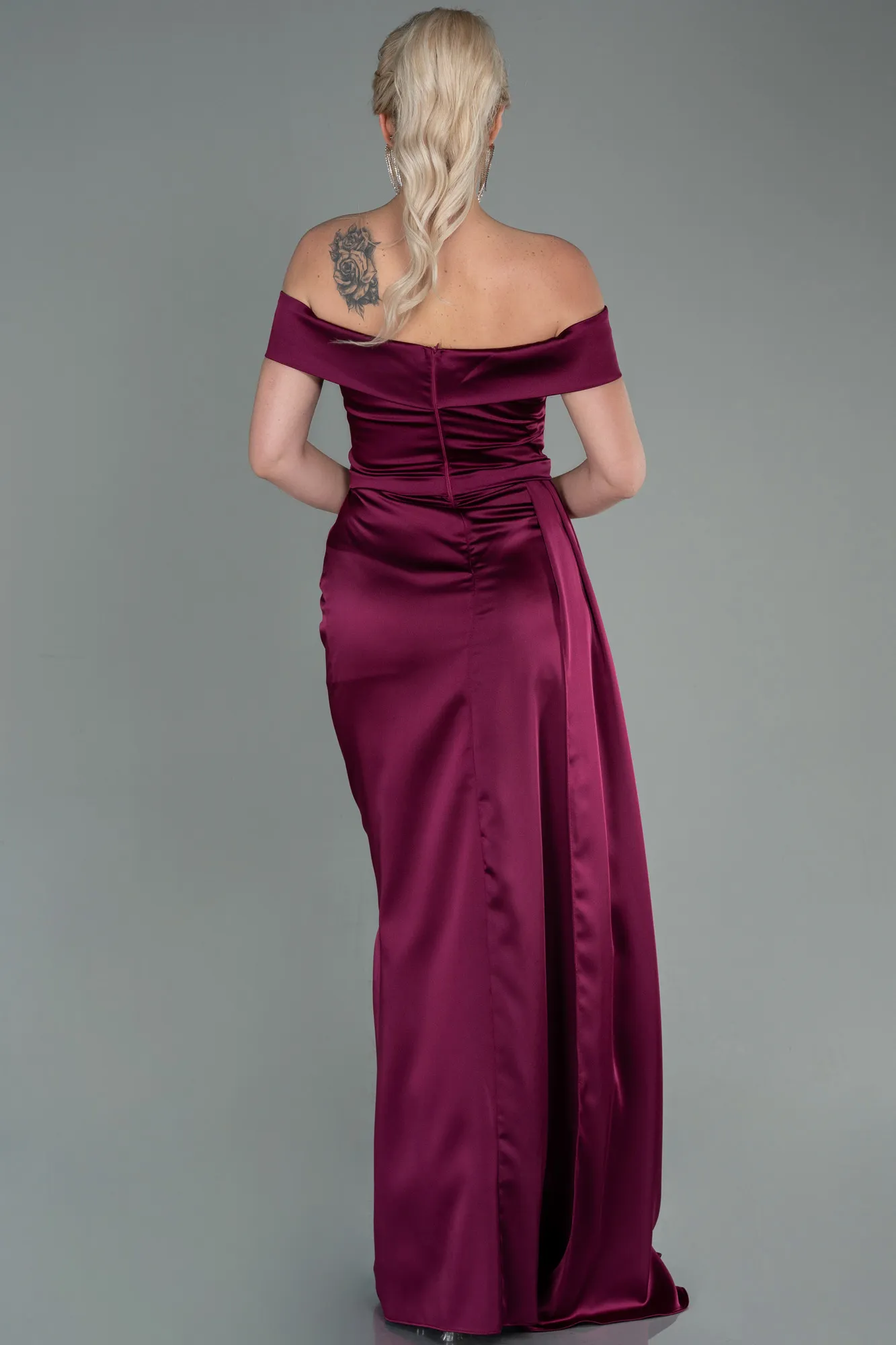 Fuchsia-Long Satin Evening Dress ABU2751