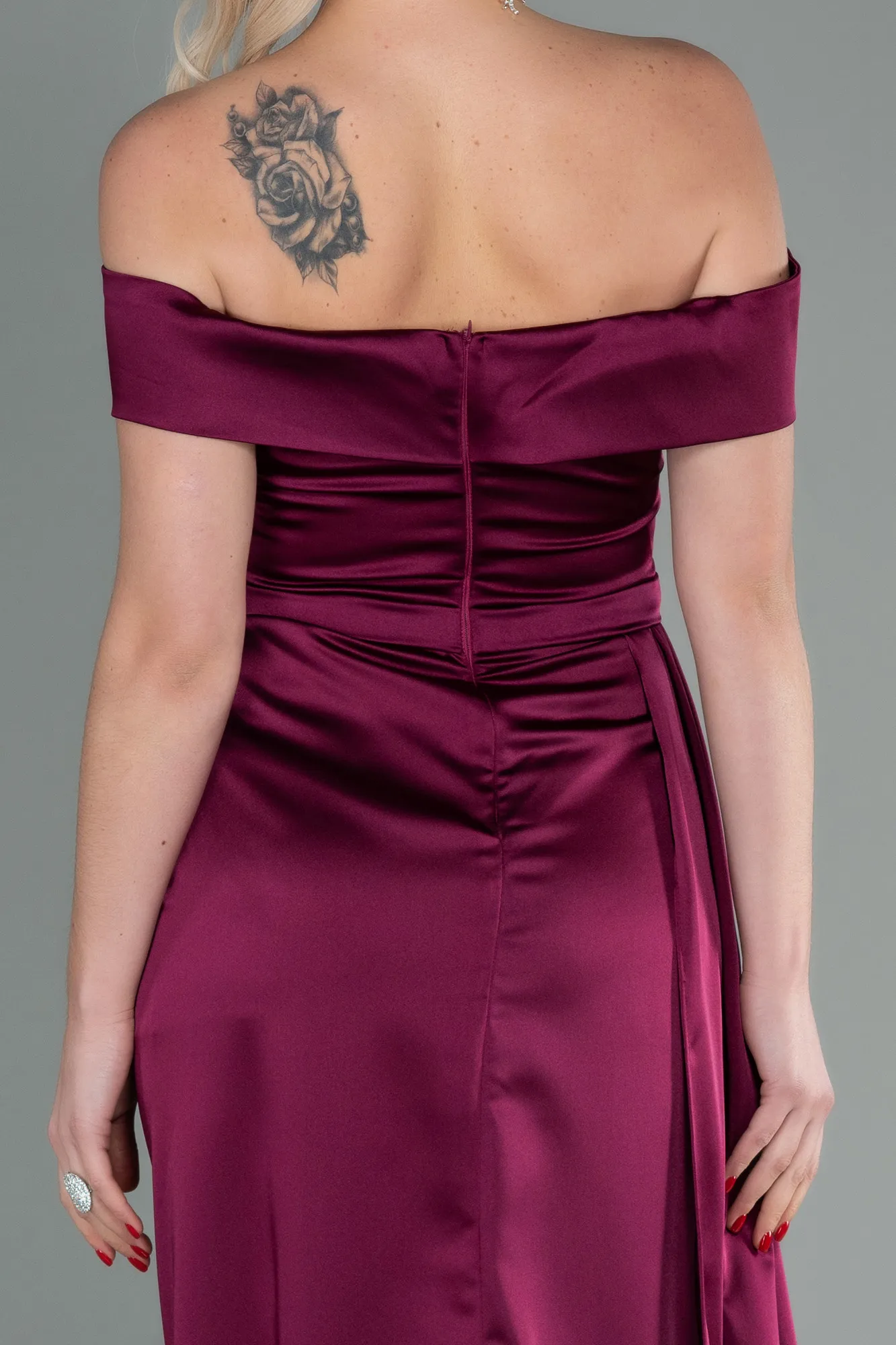 Fuchsia-Long Satin Evening Dress ABU2751
