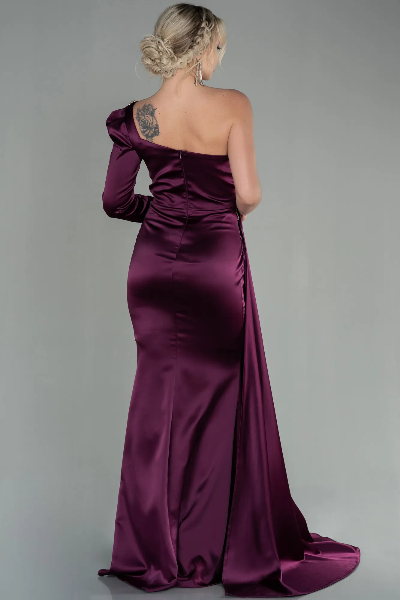 Fuchsia-Long Satin Evening Dress ABU2831