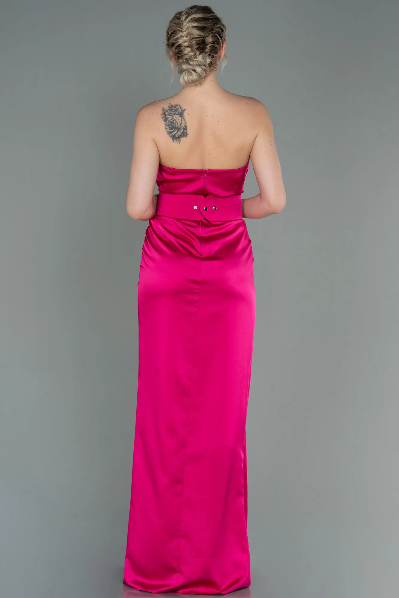 Fuchsia-Long Satin Evening Dress ABU2844
