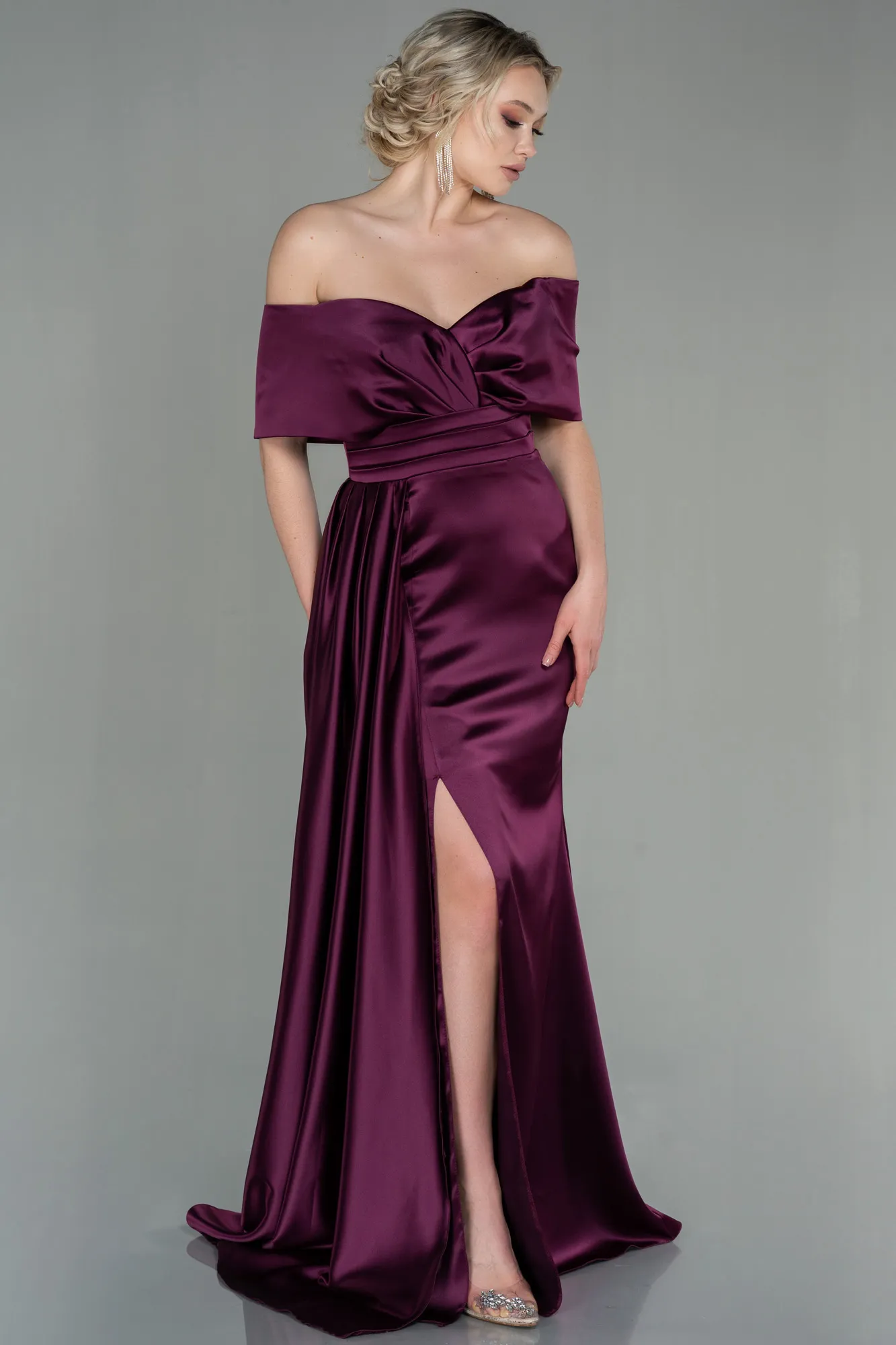 Fuchsia-Long Satin Evening Dress ABU2893