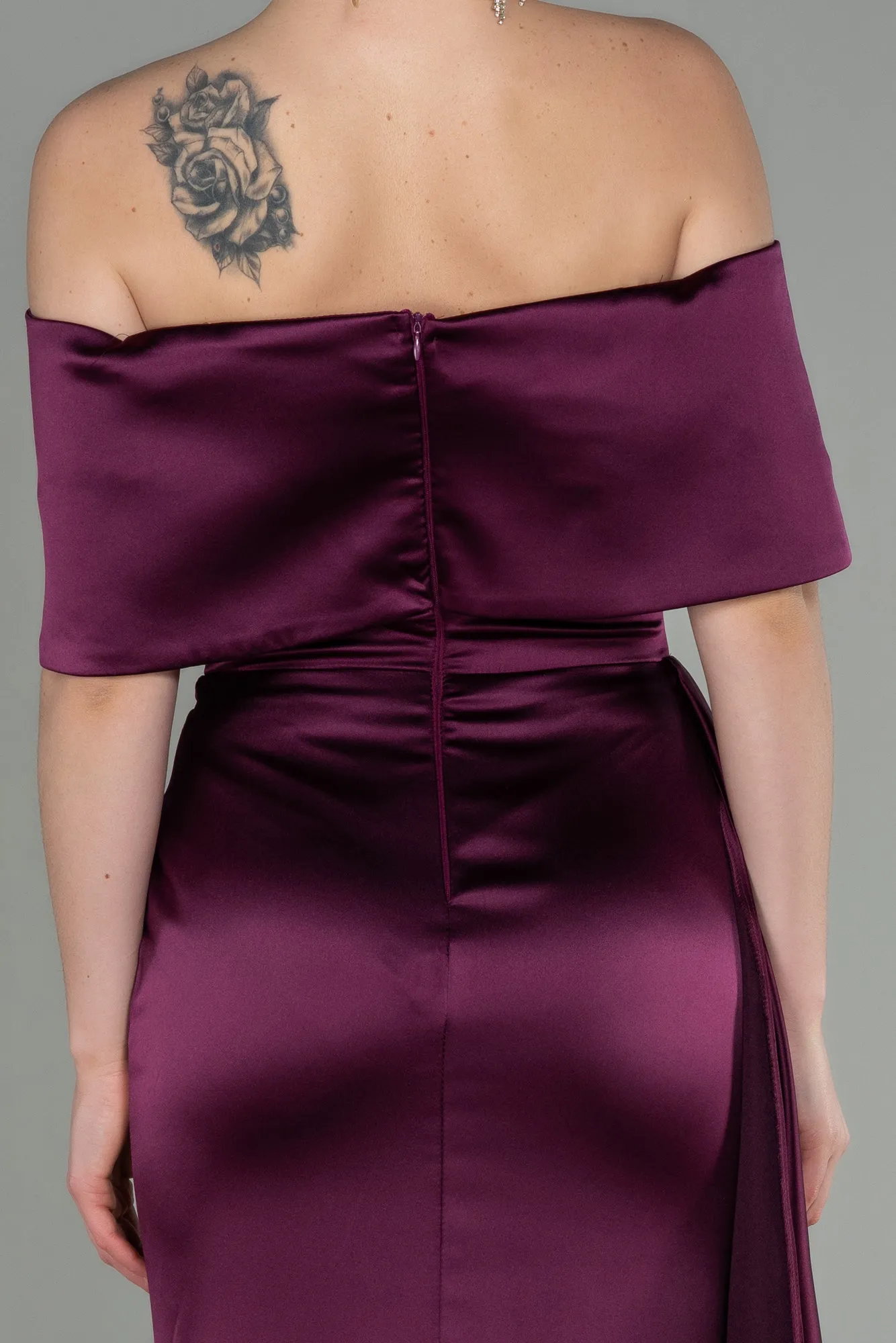 Fuchsia-Long Satin Evening Dress ABU2893