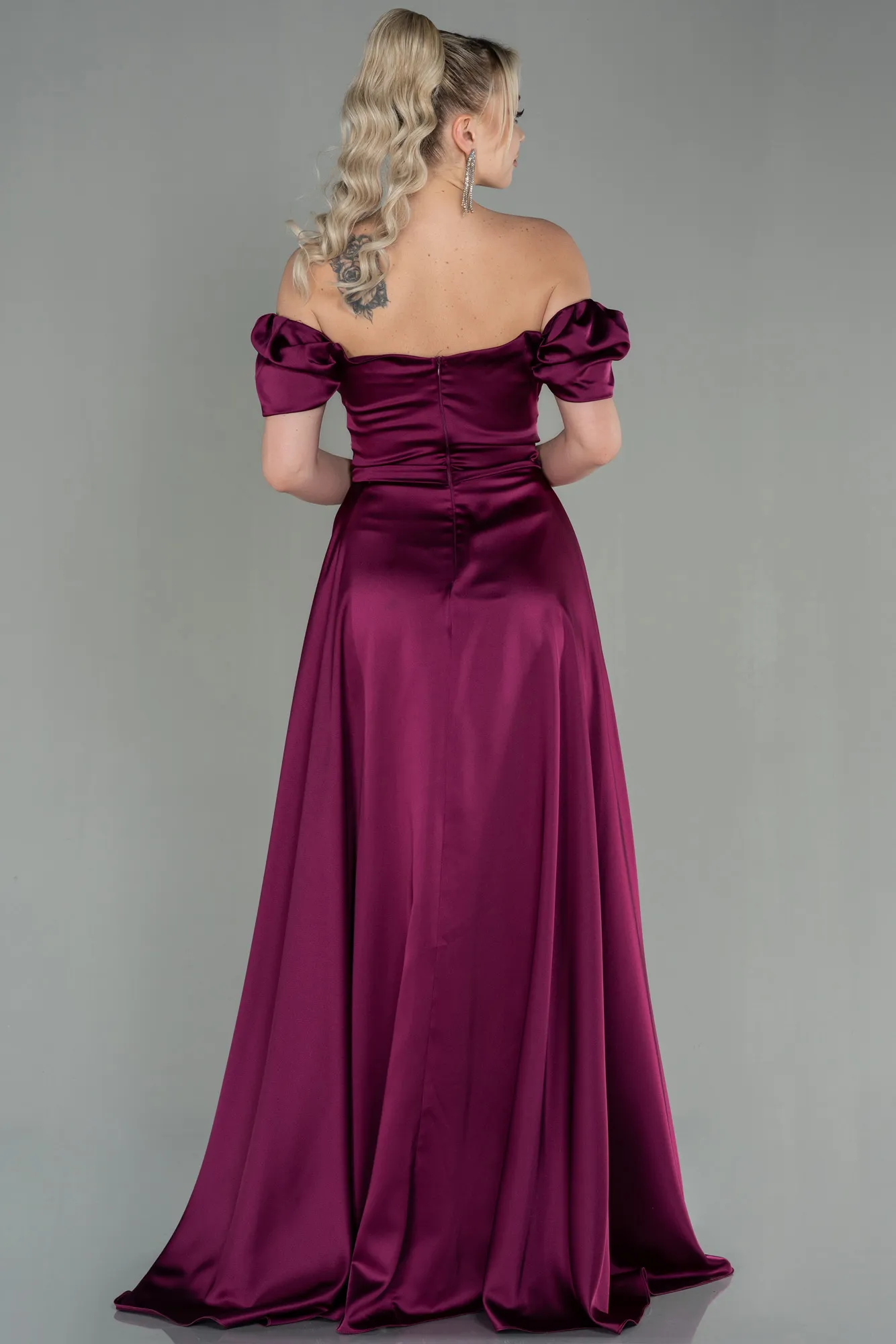 Fuchsia-Long Satin Evening Dress ABU2903