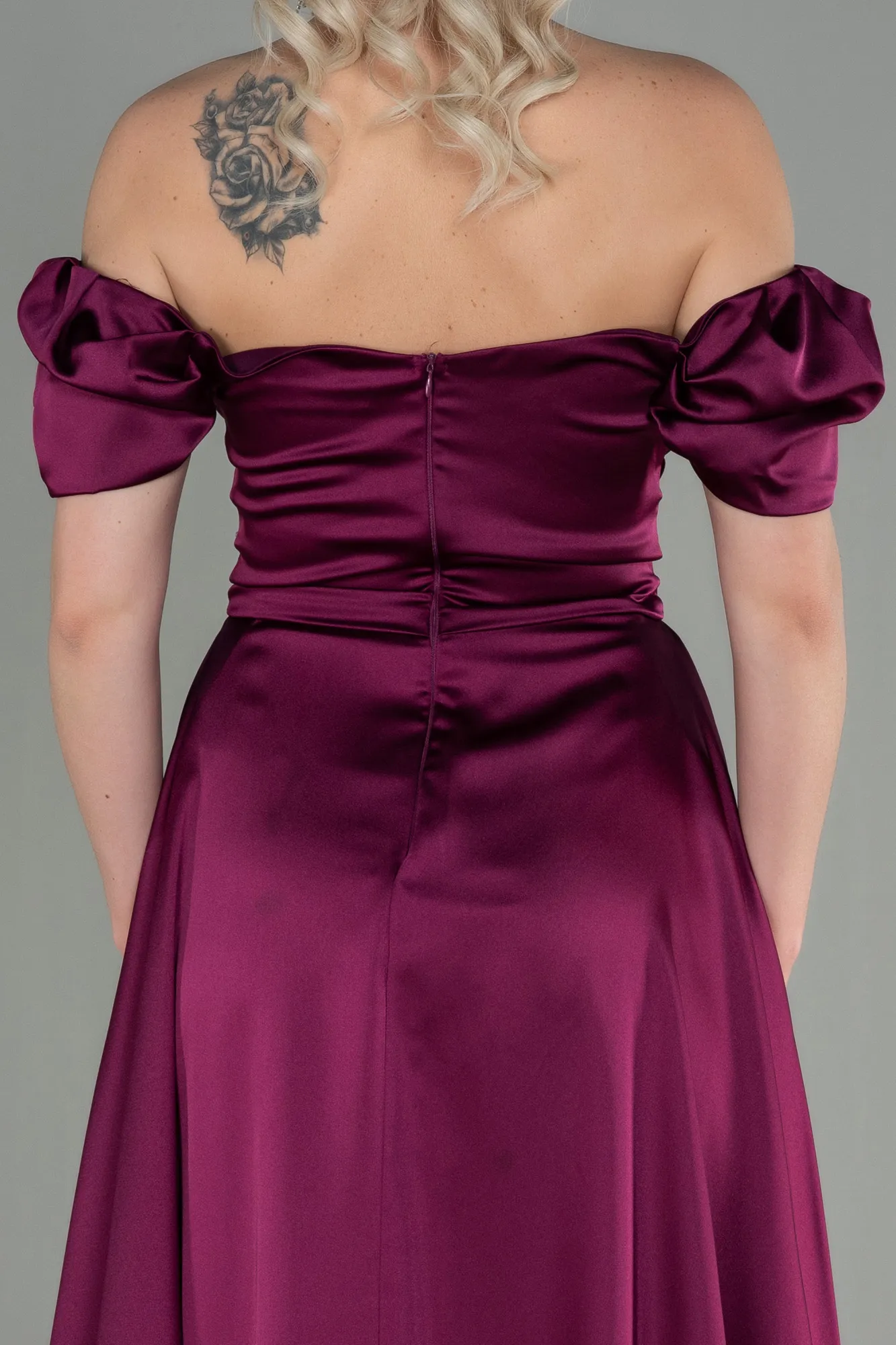 Fuchsia-Long Satin Evening Dress ABU2903