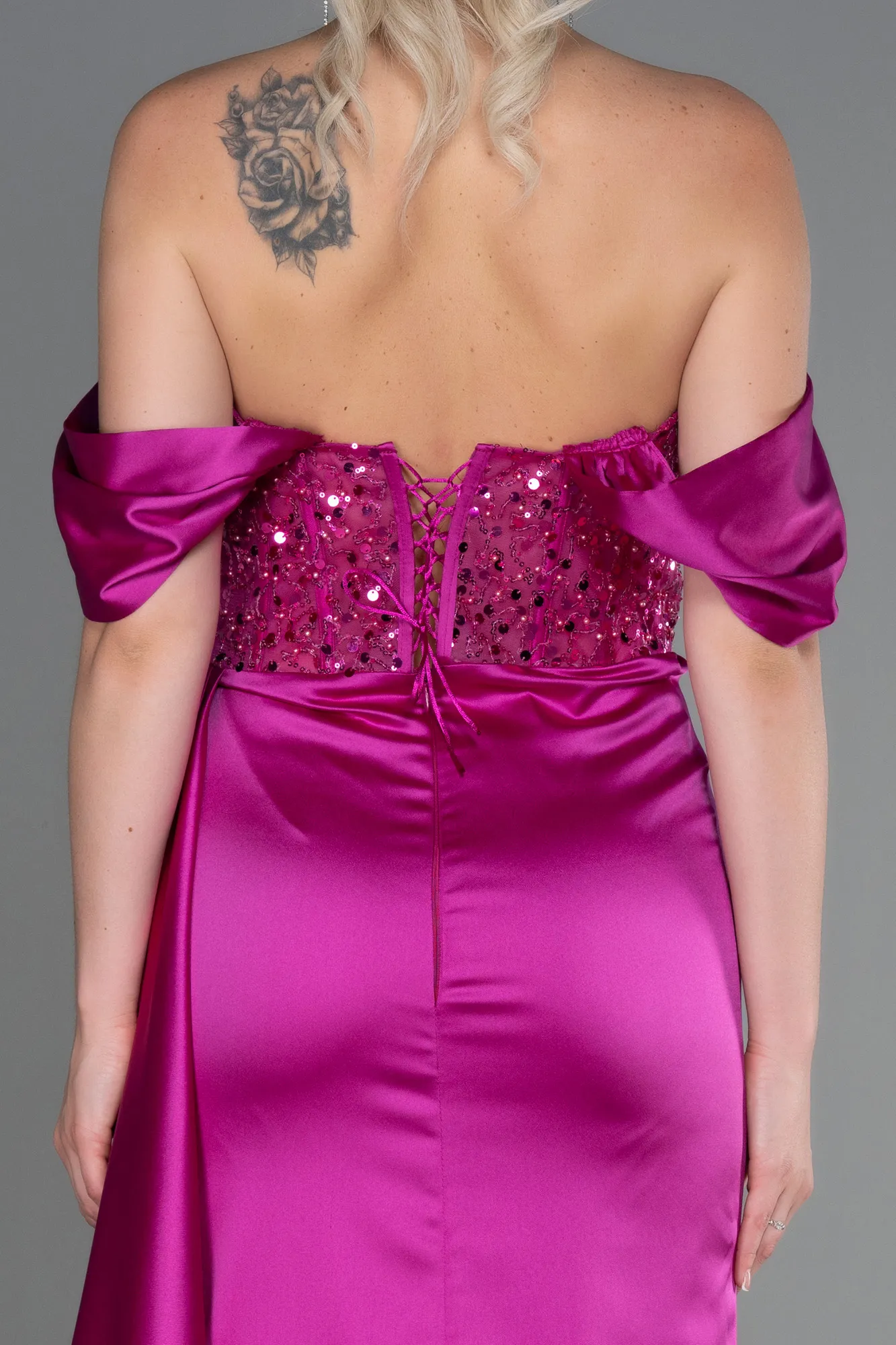 Fuchsia-Long Satin Evening Dress ABU3100