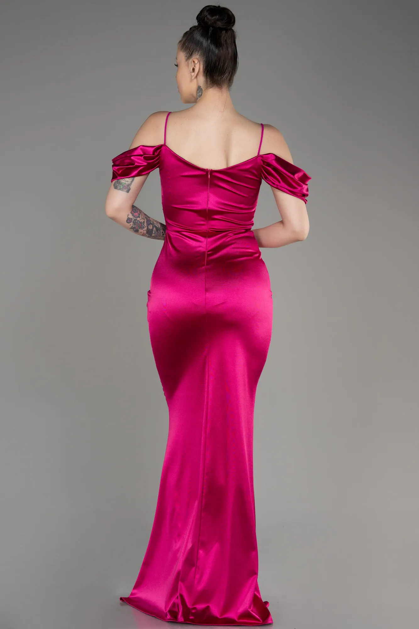 Fuchsia-Long Satin Evening Dress ABU3139